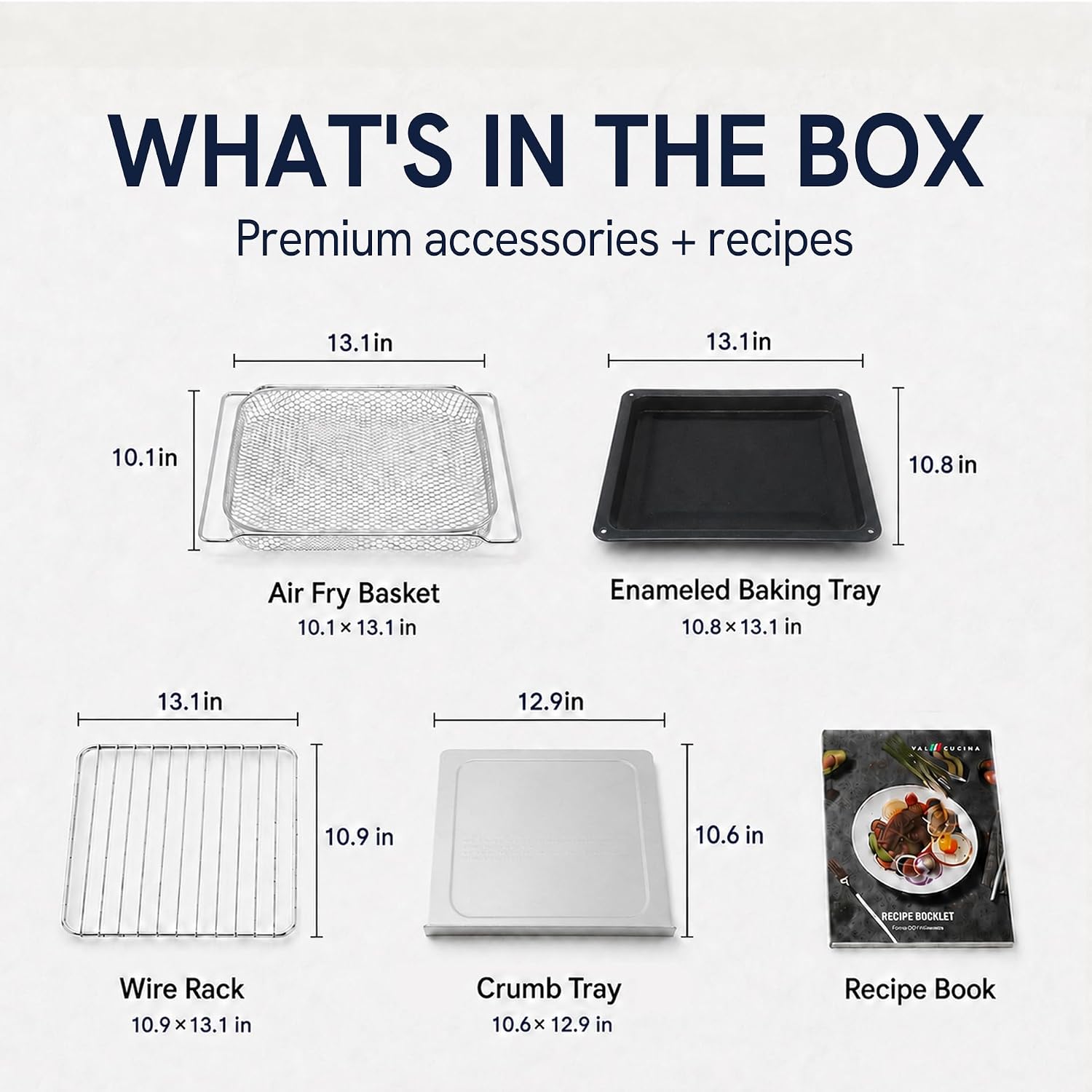 VAL CUCINA Infrared Heating 26.3 QT Air Fryer Toaster Oven, Large Countertop Convection Oven 10-in-1 Combo, 6-Slice Toast, Enamel Baking Pan Easy to Clean with Recipe Book, Brushed Stainless Steel Finish