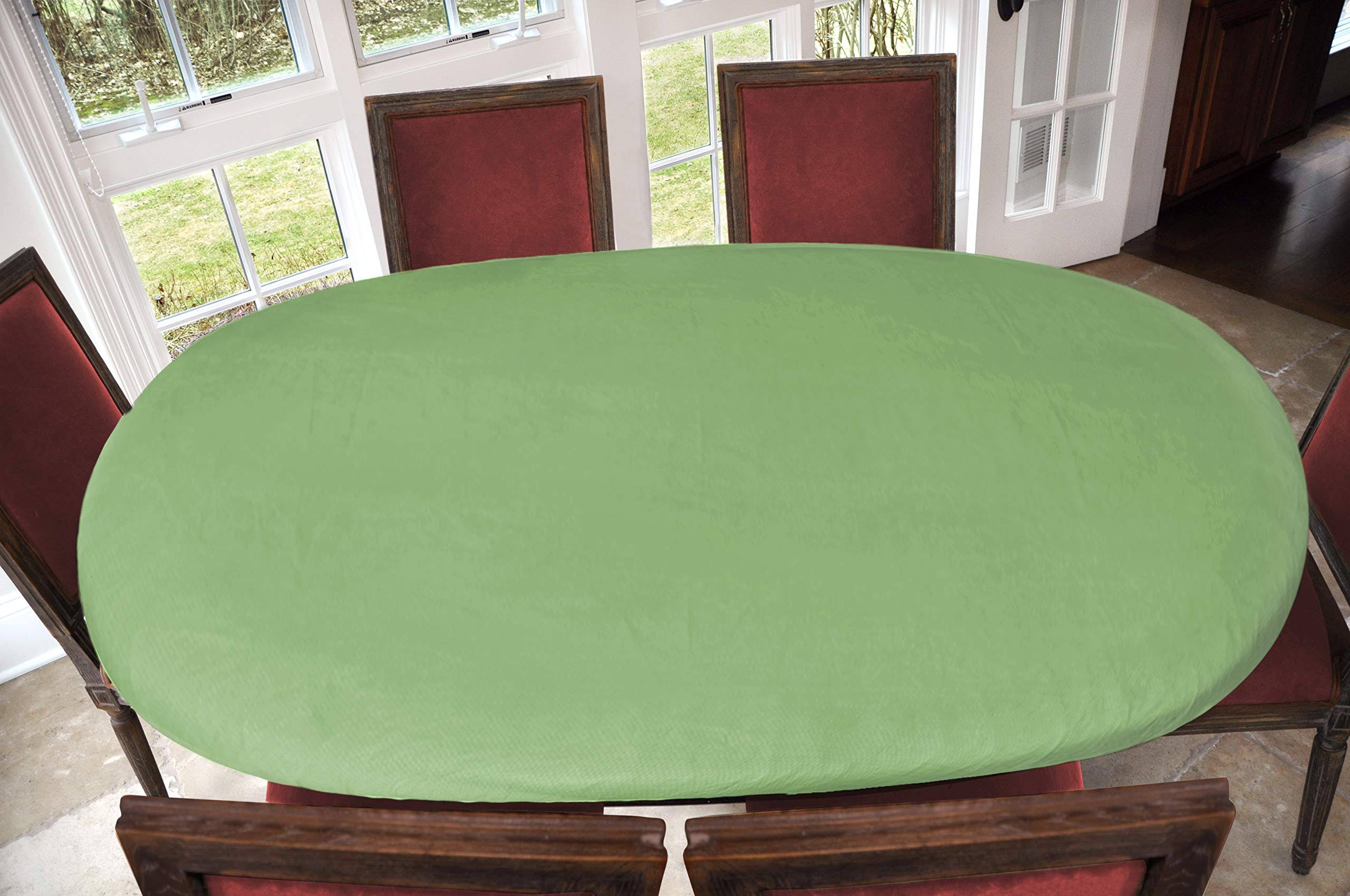 Covers for The Home Deluxe Elastic Edged Flannel Backed Vinyl Fitted Table Cover - Basketweave (Green) Pattern - Oblong/Oval - Fits Tables Up to 48