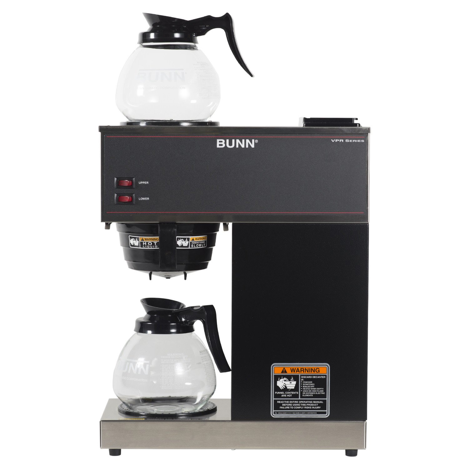 Cafetière à filtre BUNN VPR-2GD 12 tasses, noire, avec chauffe-café supérieur et inférieur, 2 carafes en verre, usage professionnel