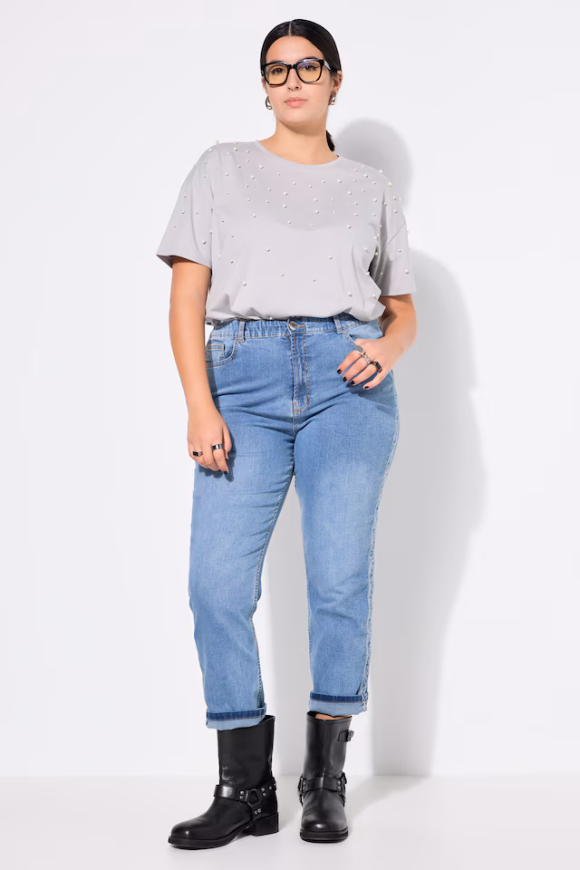 5-Pocket Embroidered Side Stripe Mom Jeans