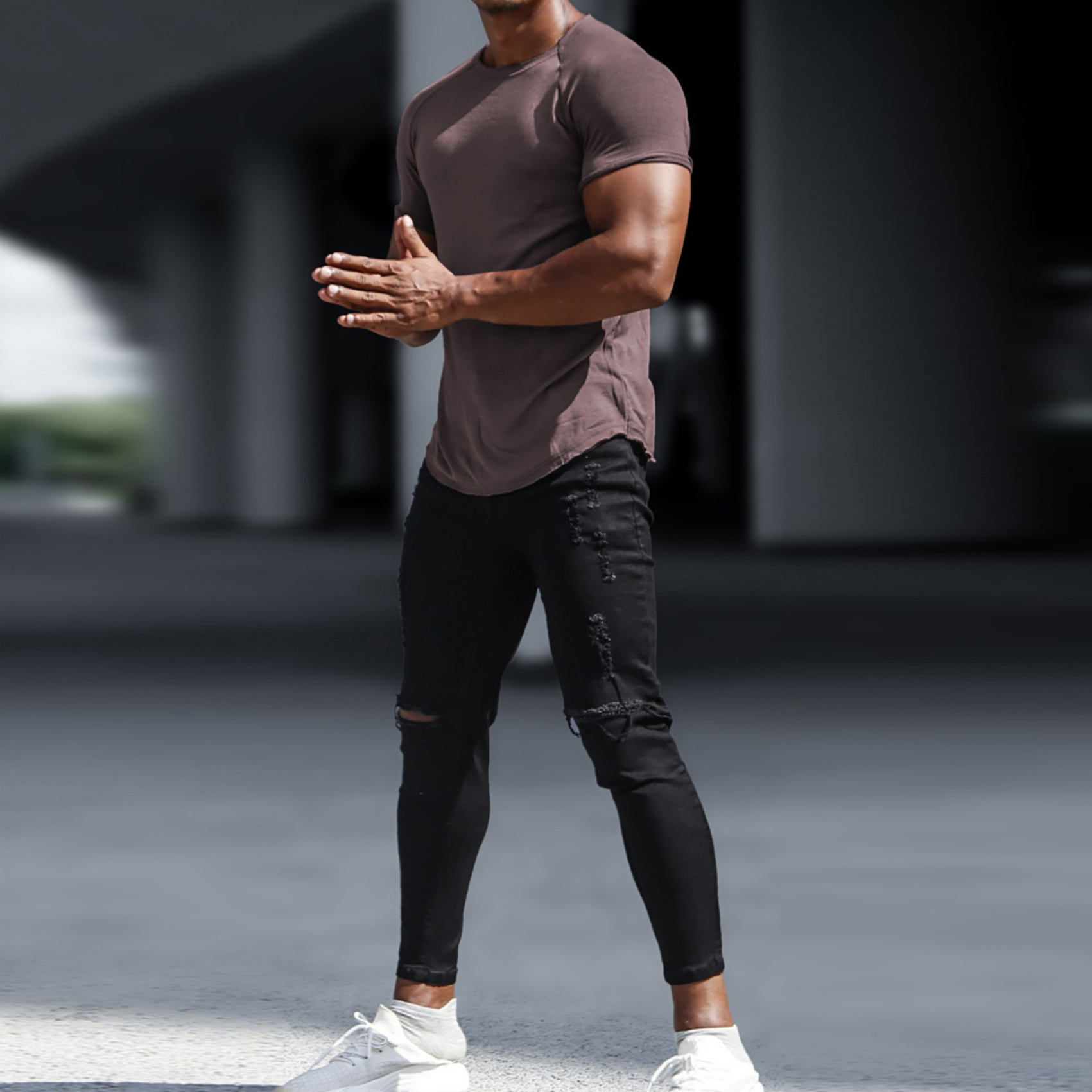 T-shirt à manches courtes pour homme, coupe ajustée, uni, respirant et léger, couleur unie, idéal pour le sport et le fitness.