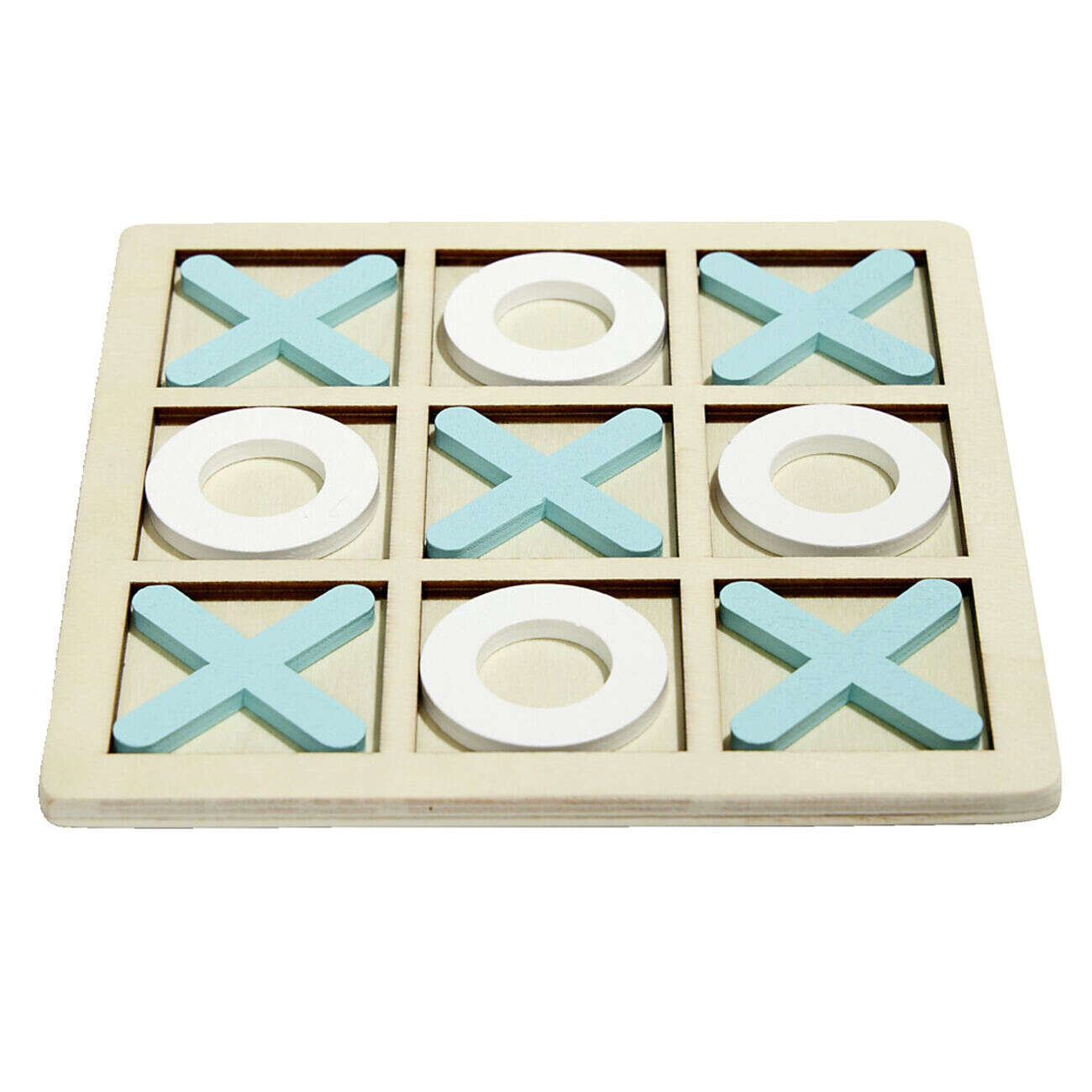 Jeu de morpion bois 14x14cm blanc/orange ou blanc/bleu