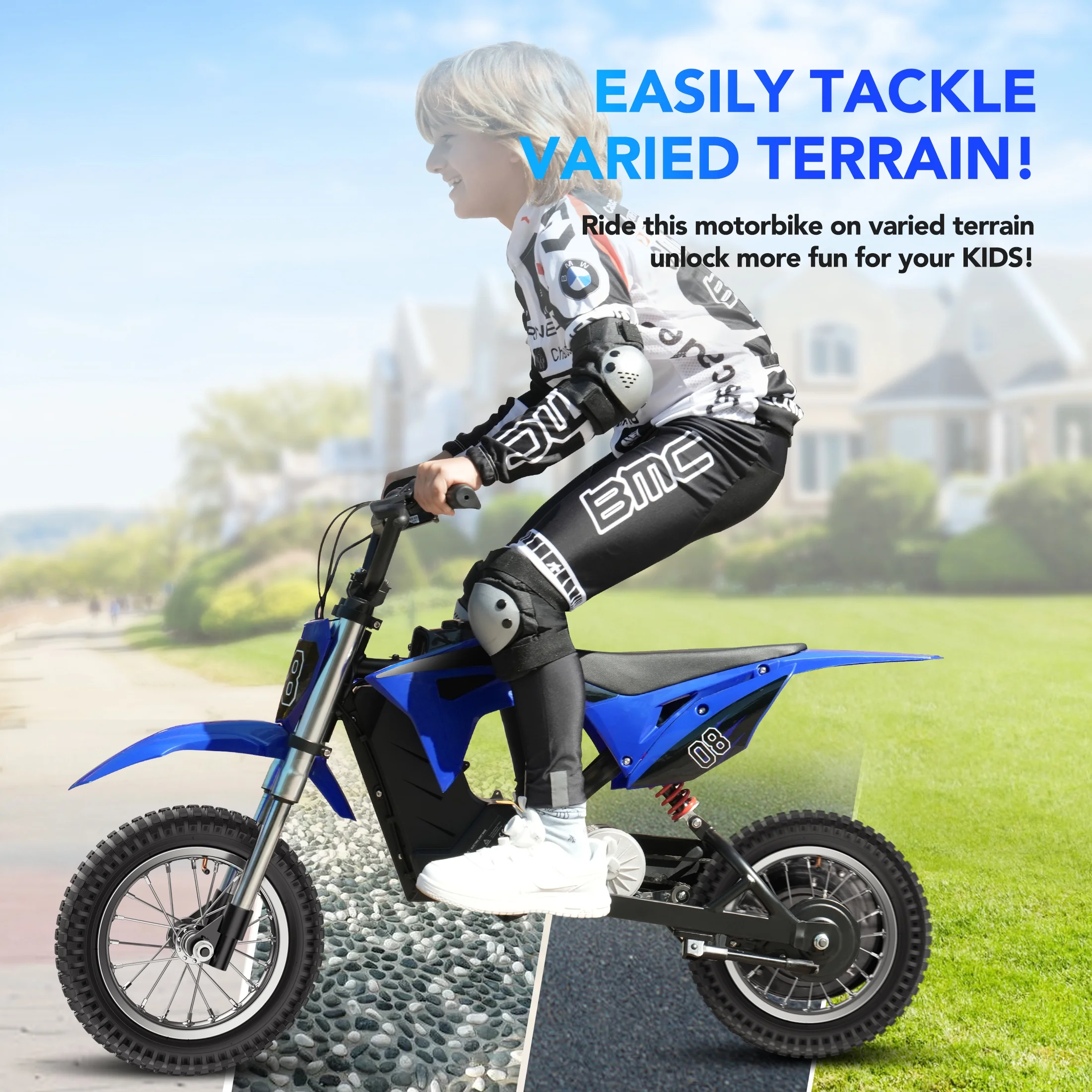 36V Kids Electric Dirt Bike,Fast Speed Electric Motorcycle Up to 16 MPH 10 Miles Long-Range, 3-Speed Modes, Twist Grip Throttle, Dual Suspension Brakes for Kids Ages 5-10 Ride on Toys(Black,Blue) - Image 5