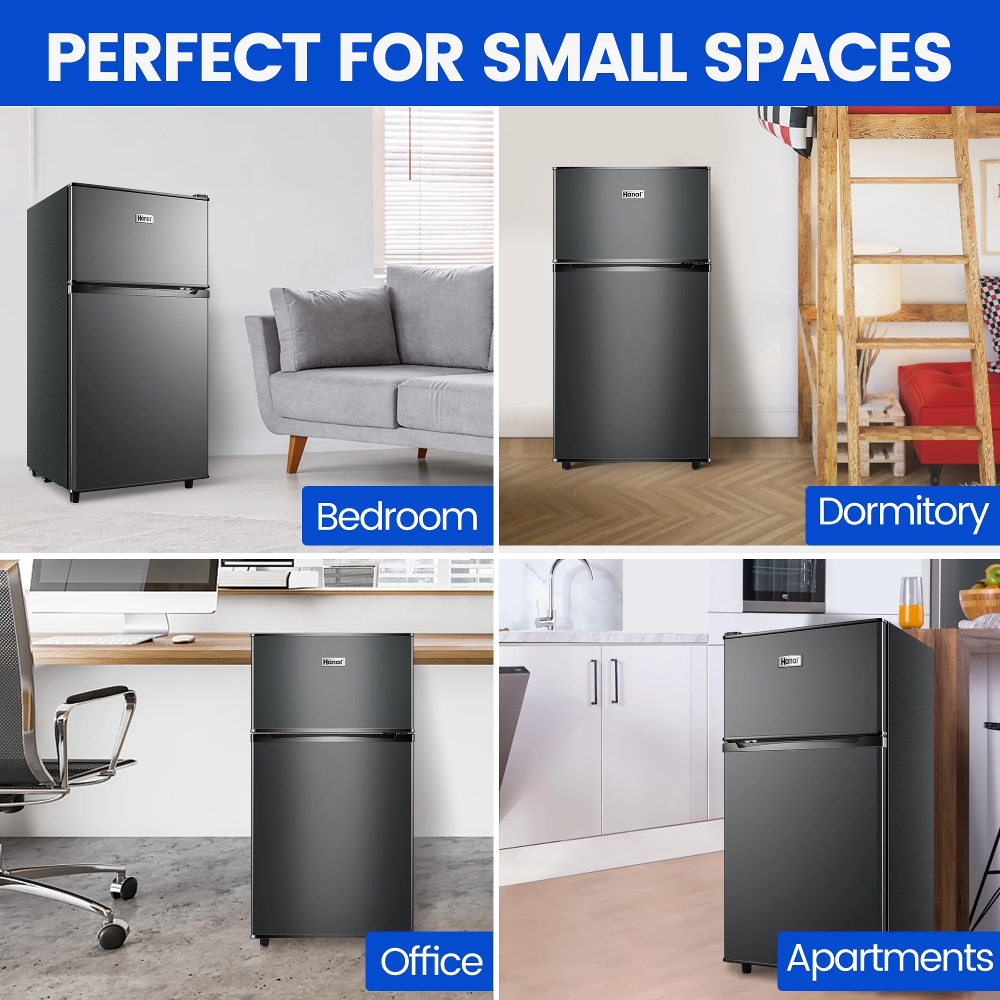 Two Door Mini Fridge with Freezer, 3.5 Cu ft Small Freezer,Dark Grey - Image 3