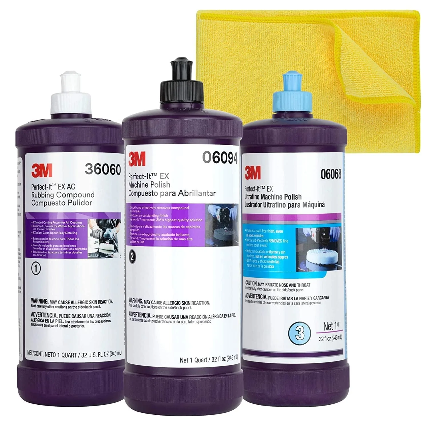 Perfect It Buffing And Polishing Kit 36060 06094 06068 Rubbing Compound, Machine Polish, Ultrafine Polish Buffing Compound, Car Polishing Kit Bundled With Microfiber Cloth