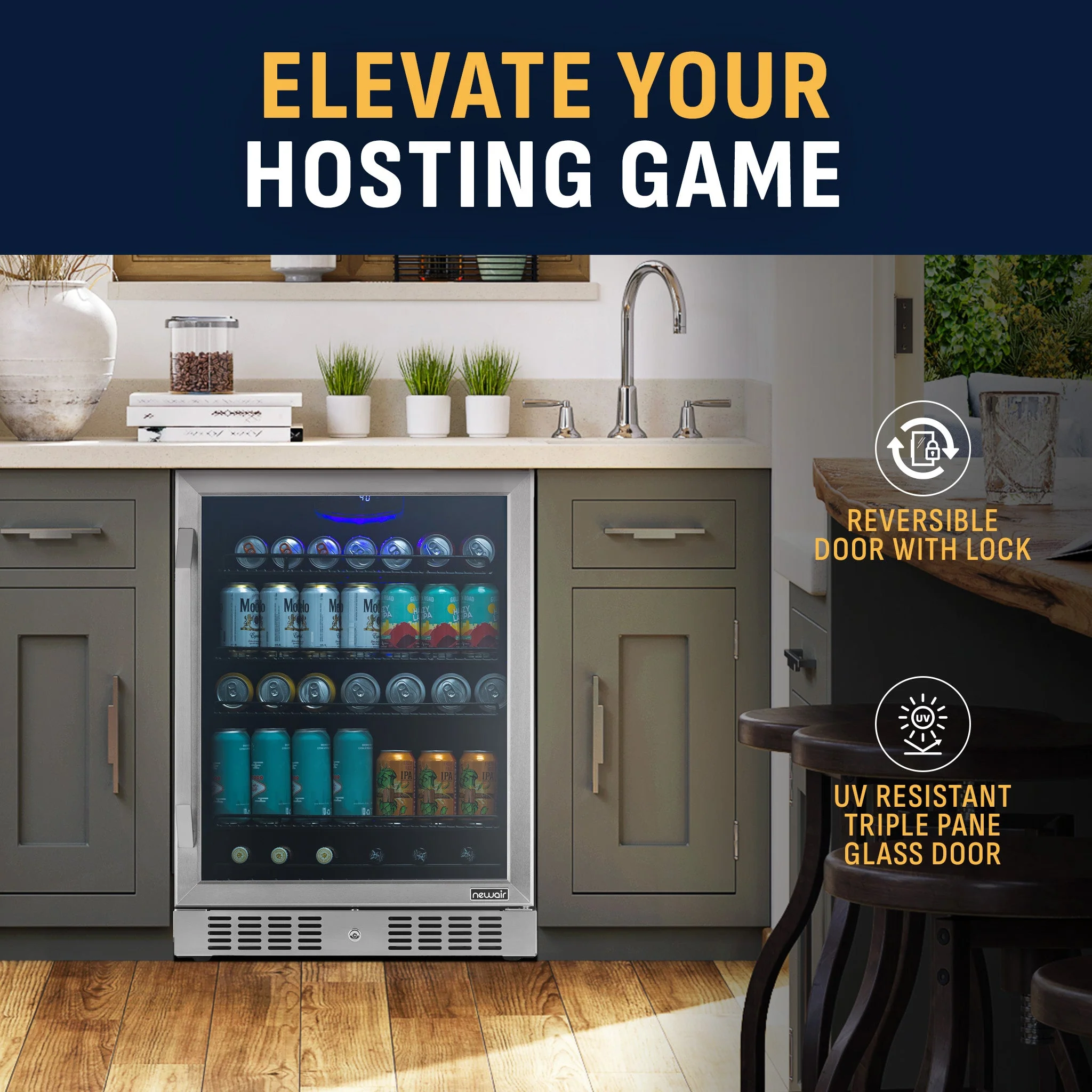 Newair 177-Can Built-In or Freestanding Stainless Steel Beverage Fridge - 24