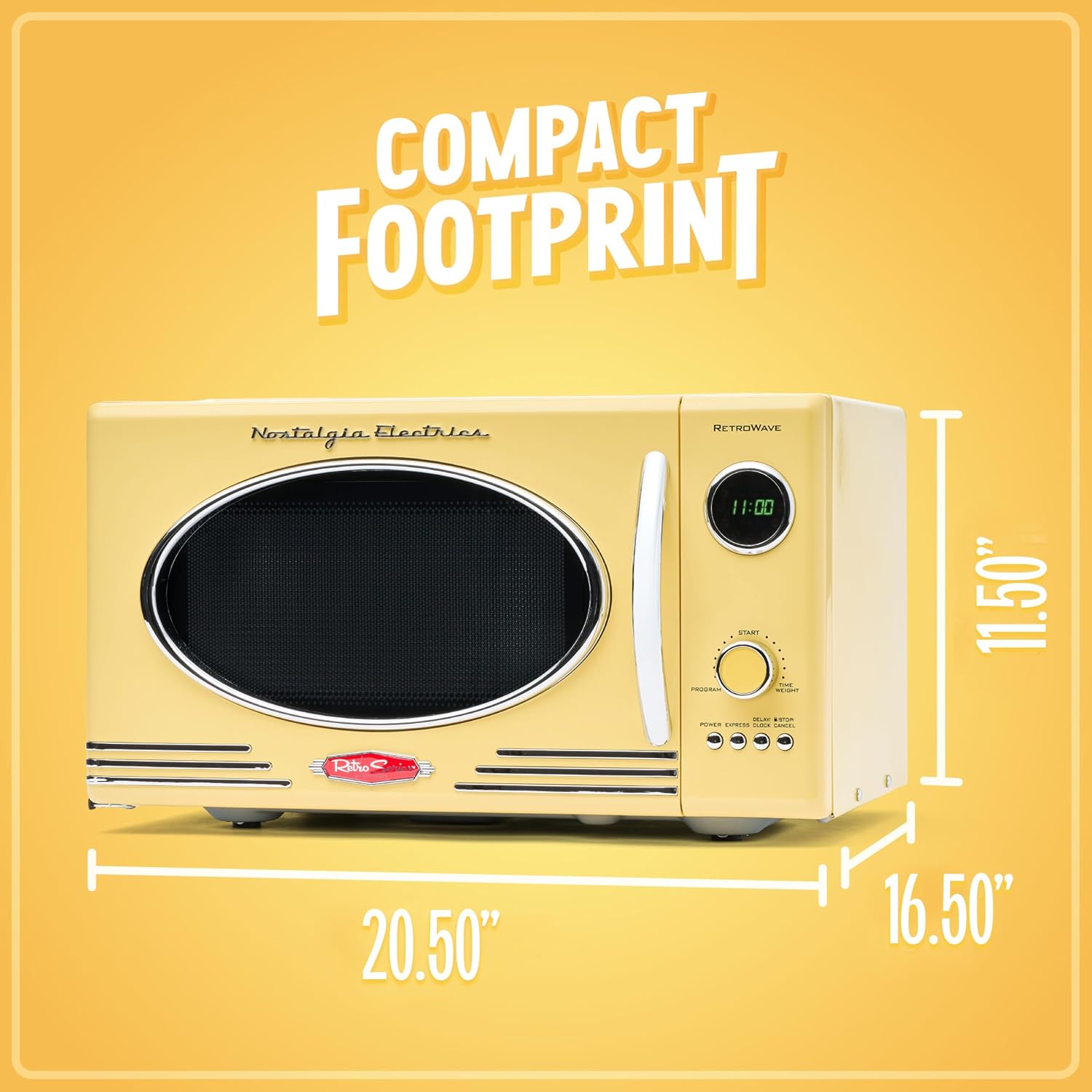 Nostalgia Retro Microwave - Countertop Microwave Oven - Includes 12 Pre-Programmed Settings and Digital Clock - 0.9 CU Ft- 800 Watts - Yellow