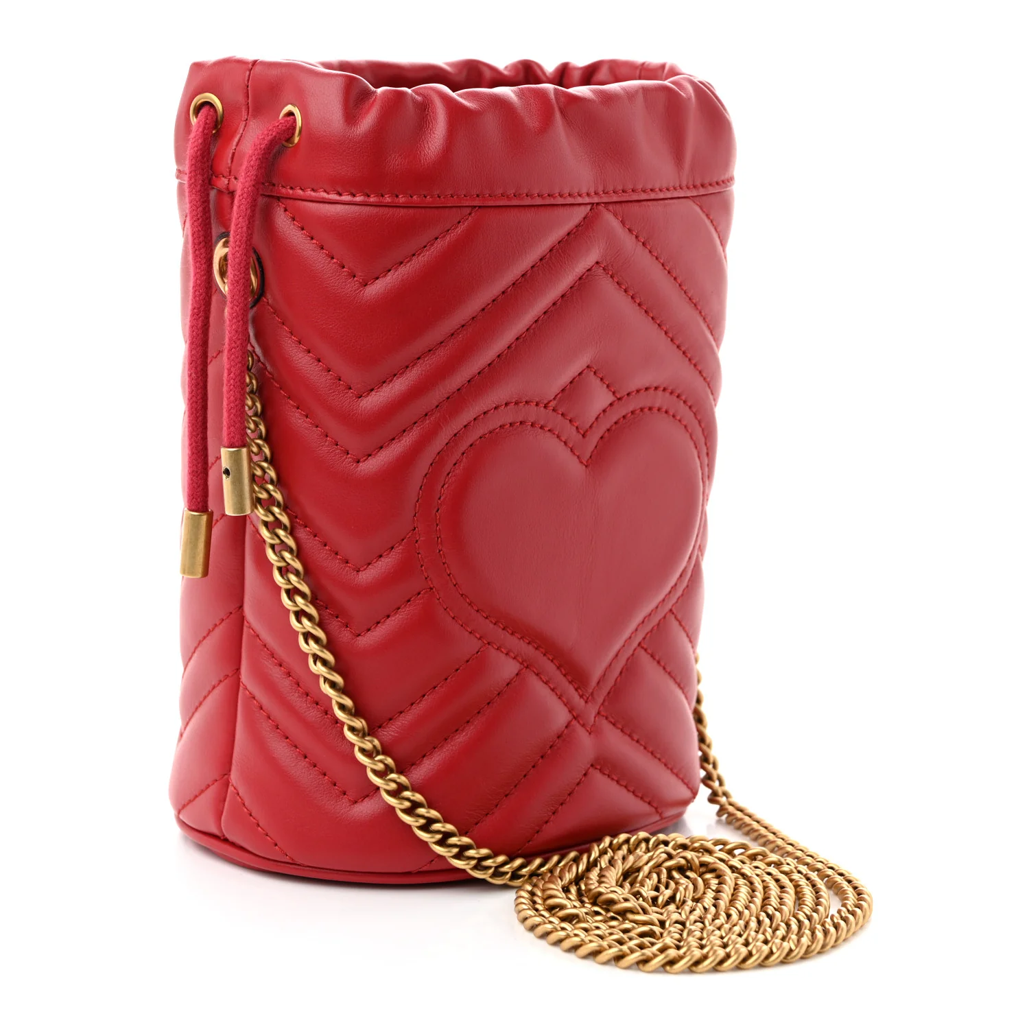 Calfskin Matelasse Mini GG Marmont 2.0 Bucket Bag Hibiscus Red