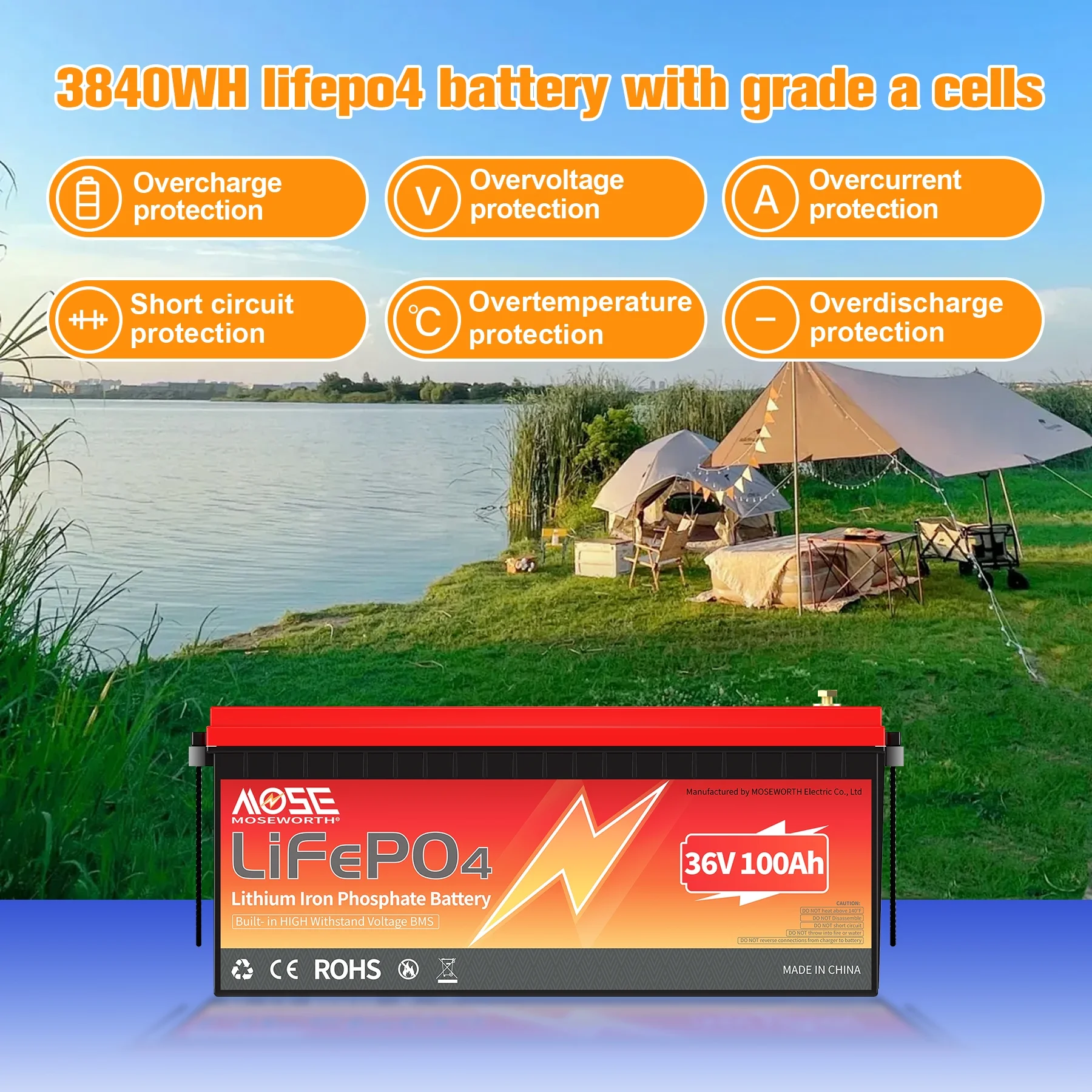 36V 100Ah LiFePO4 Golf Cart Battery,Built in 200A BMS, Lithium Batteries for RV,Marine,Van,Solar,Camping,Trolling Motor - Image 2