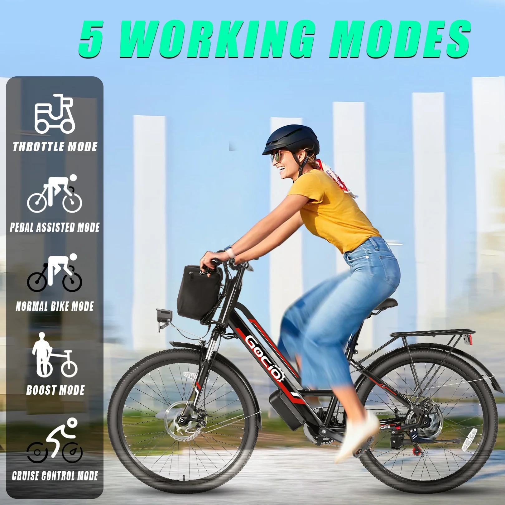 26" Electric Bike for Adults, 500W Electric Cruiser Bike, 48V/7.8Ah Removable Battery, 7 Speed, City Commuting E-bike, UL2849(Red) - Image 8