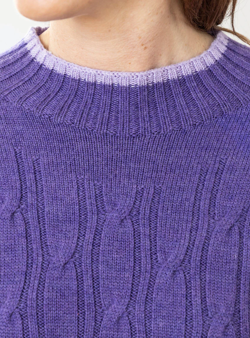 Pull femme en laine mérinos violet foncé