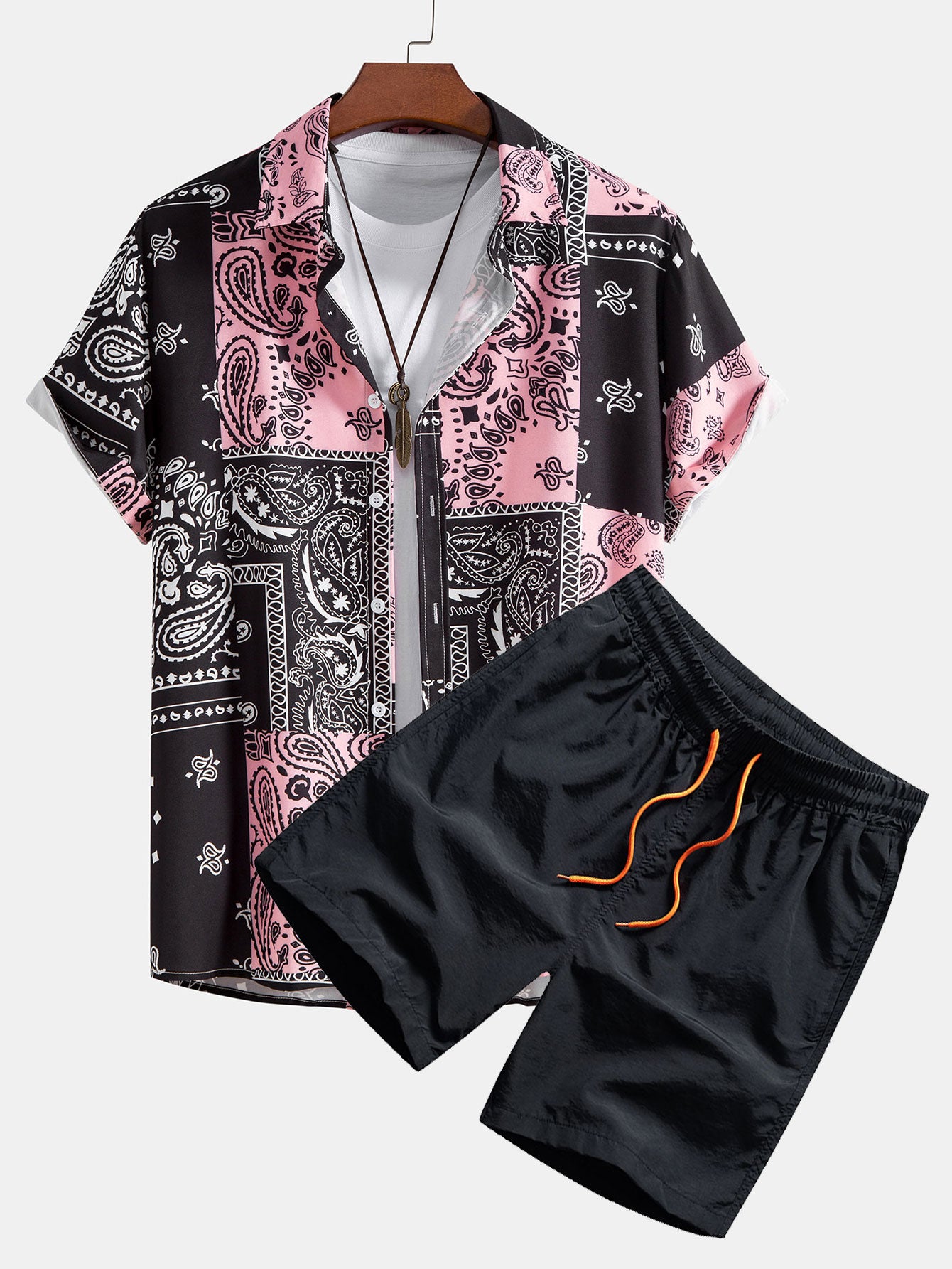 Chemise boutonnée à imprimé cachemire #Motif aléatoire# et short de bain