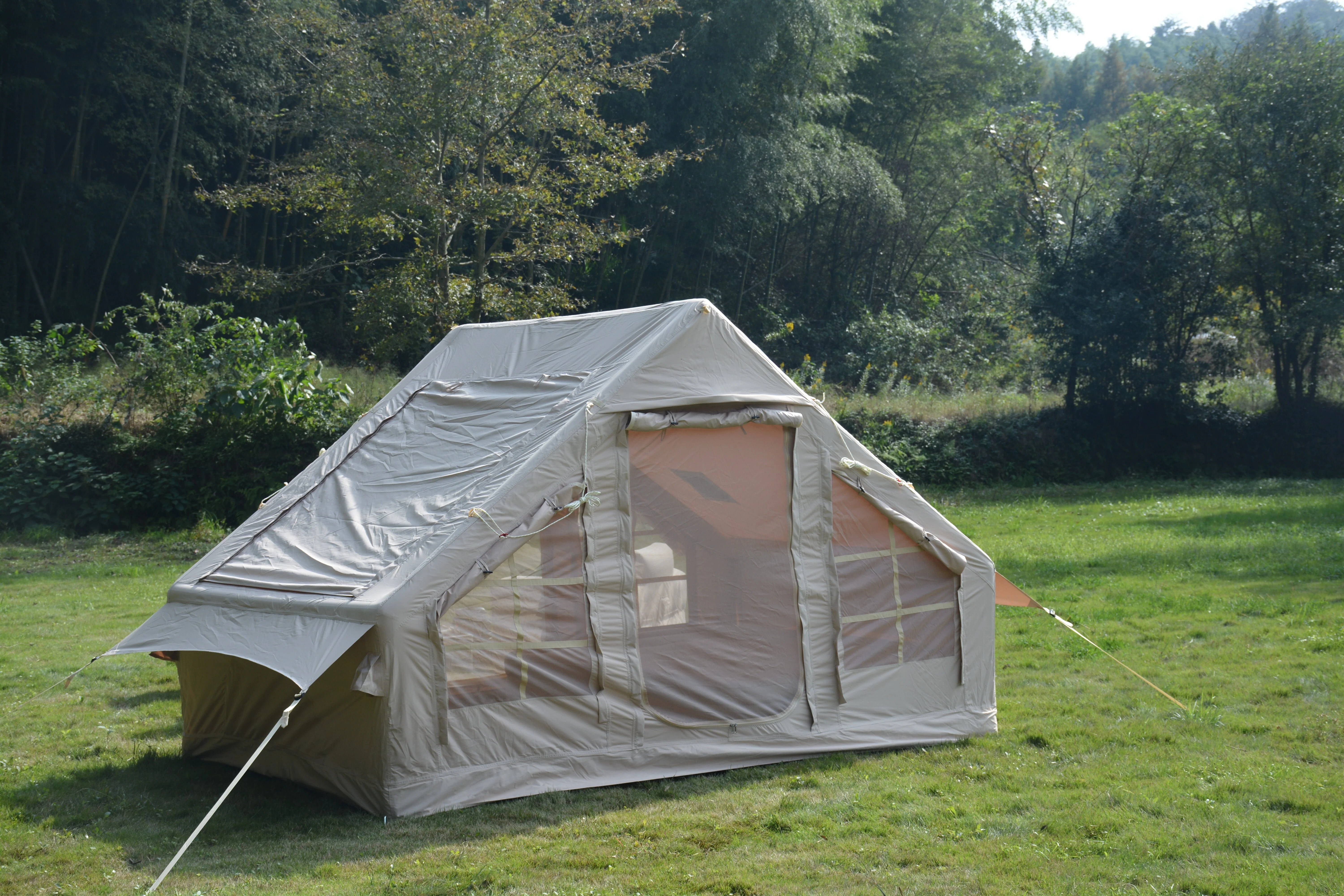 Inflatable Camping Tent Easy Setup 4 Season Glamping Tent 4 - 6 Persons Waterproof Windproof Outdoor Self - Supporting Blow up Tent Air Tent Portable House Beige