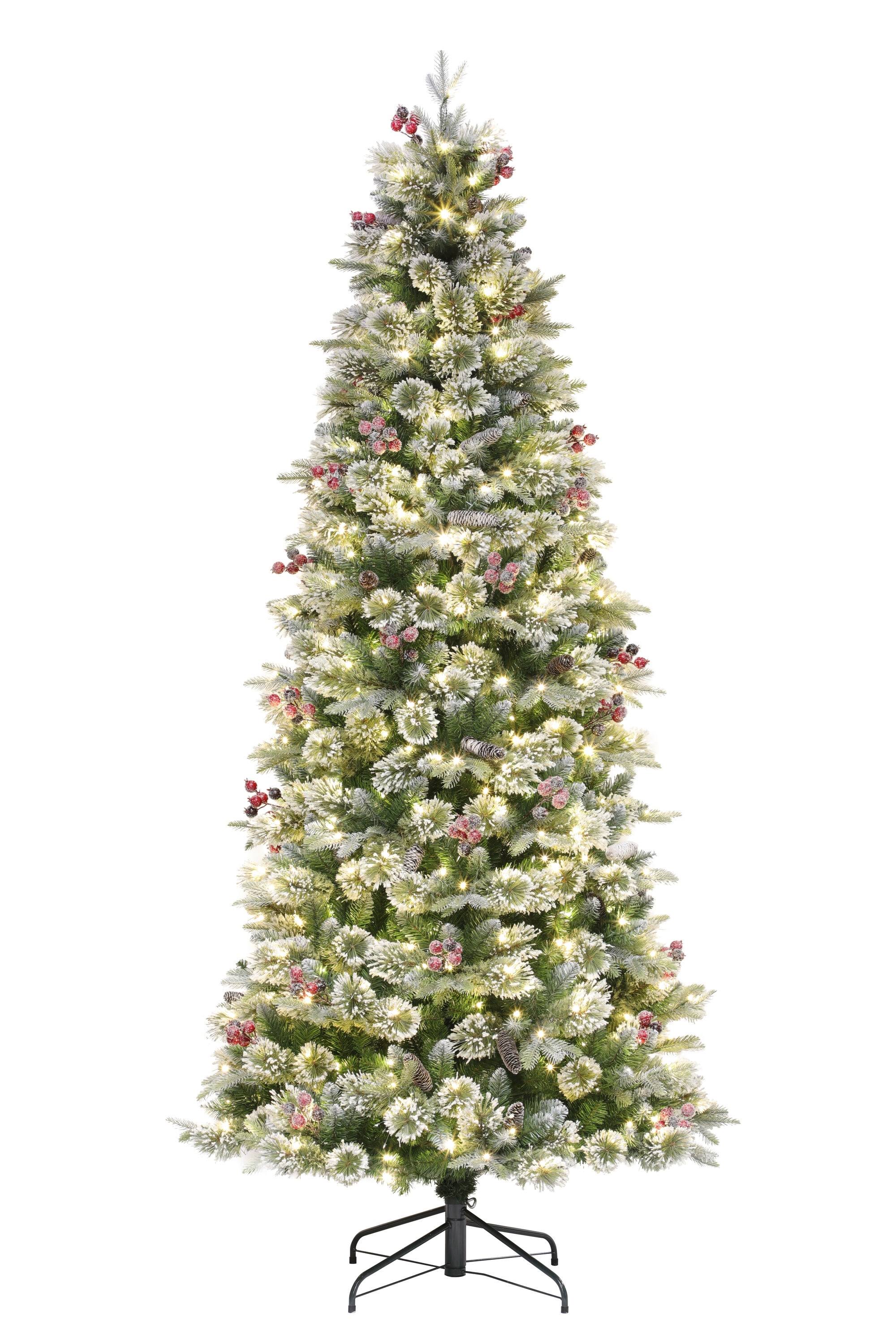 Holiday Living Frost Berry 7.5-ft Mixed Needle Pre-Lit Slim Flocked Artificial Christmas Tree with LED Lights | L21T11R2-75LD5K5