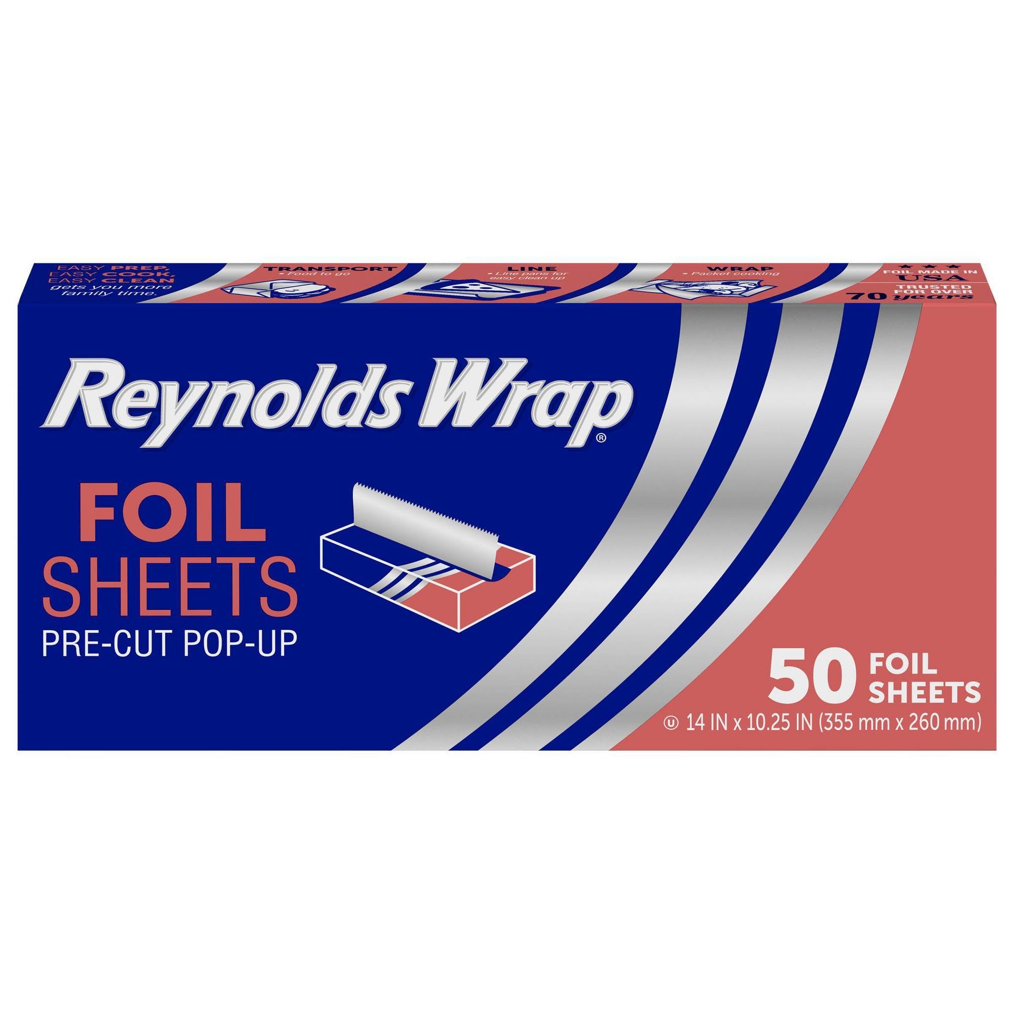 Reynolds Kitchens Foil Sheets, Pre-Cut Pop Up, 14 In x 10.25 In - 50 sheets