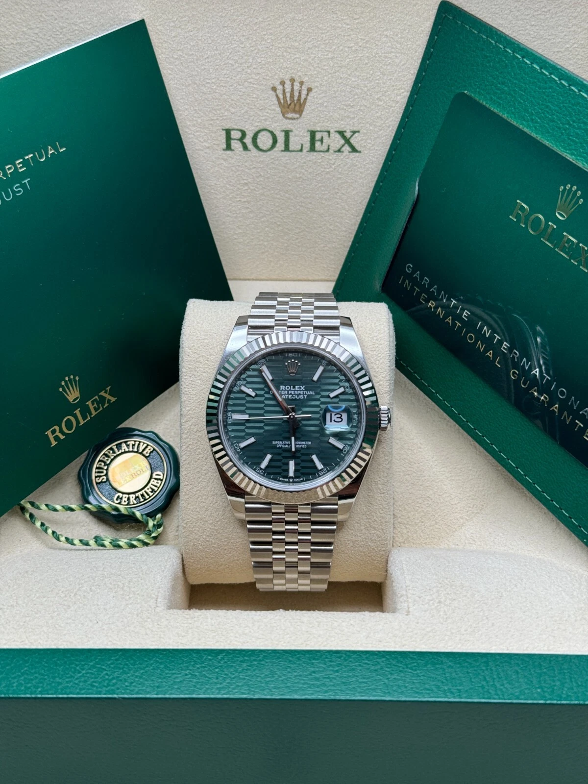 [Super Clone]RLX  Datejust 41mm 126334-0030 Green Fluted Motif Dial Jubilee Bracelet