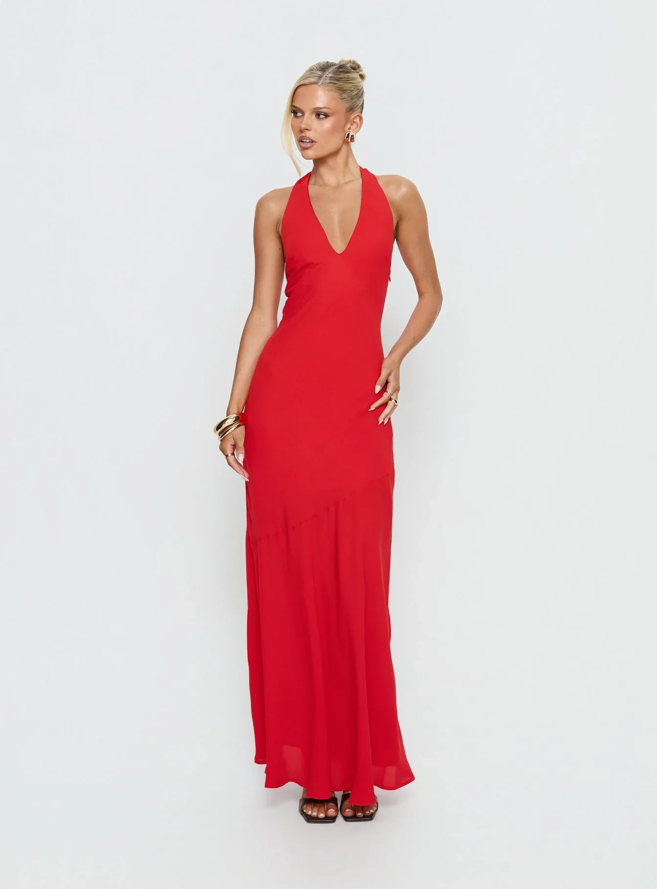 Luannie Halter Scarf Tie Maxi Dress Red