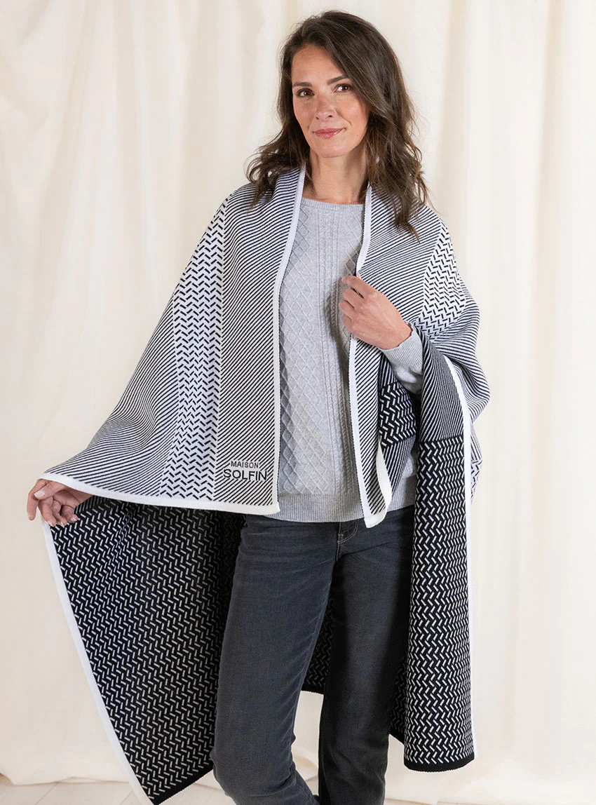 Plaid jacquard en laine mérinos noir