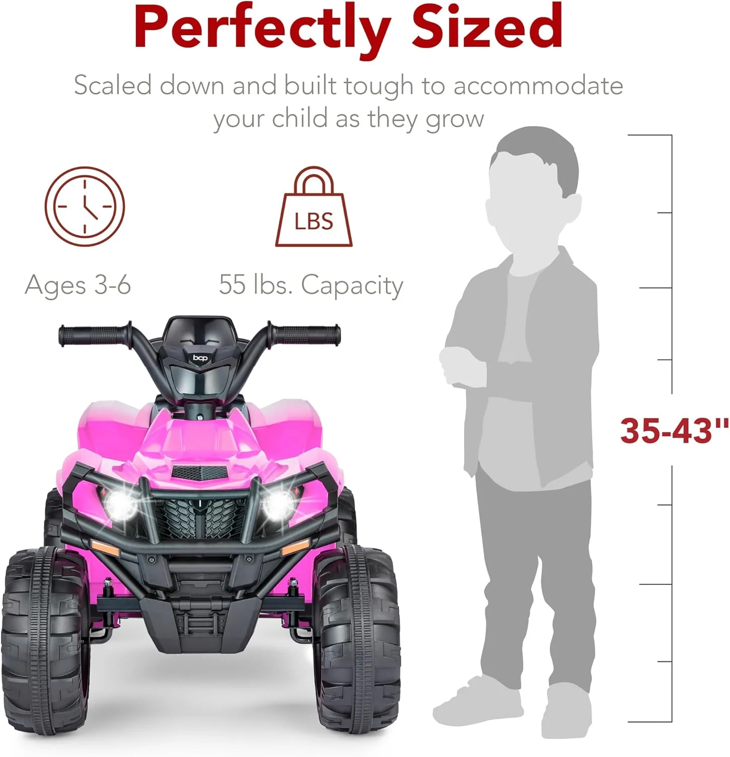 Quad électrique 12 V pour enfants Best Choice Products, véhicule tout-terrain à 4 roues avec audio Bluetooth, vitesse maximale de 3,9 km/h, pneus à crampons, phares LED et radio.
