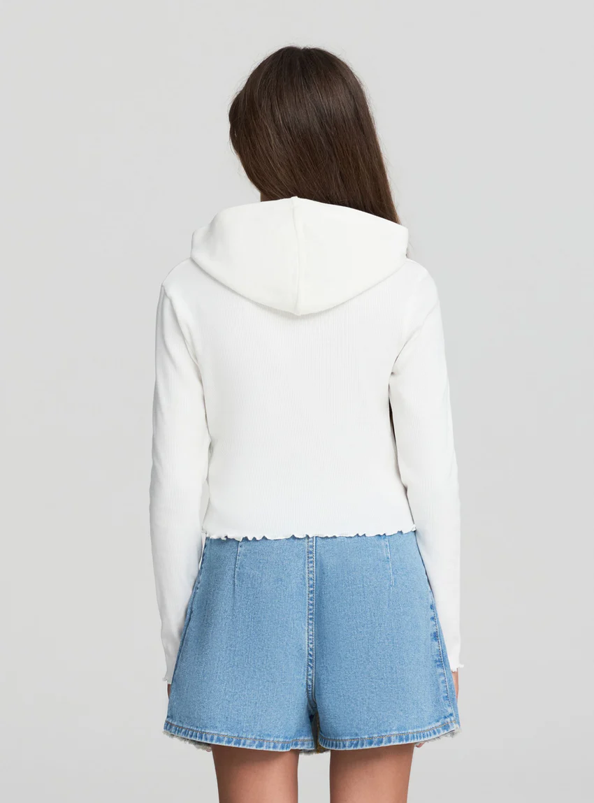 Terranova Maglia crop con cappuccio e stampa college