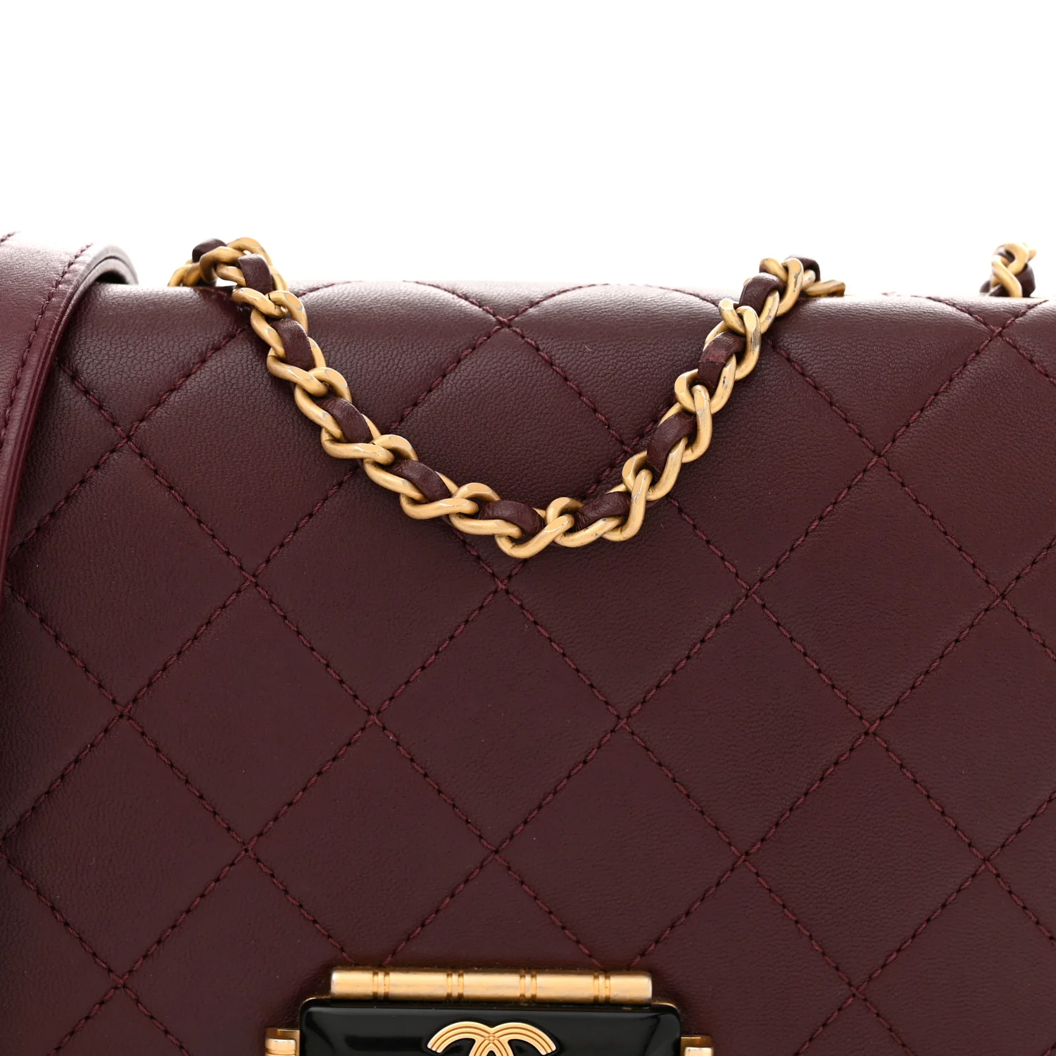 Calfskin Quilted Small Octagon CC Clasp Flap Bag Red Gold