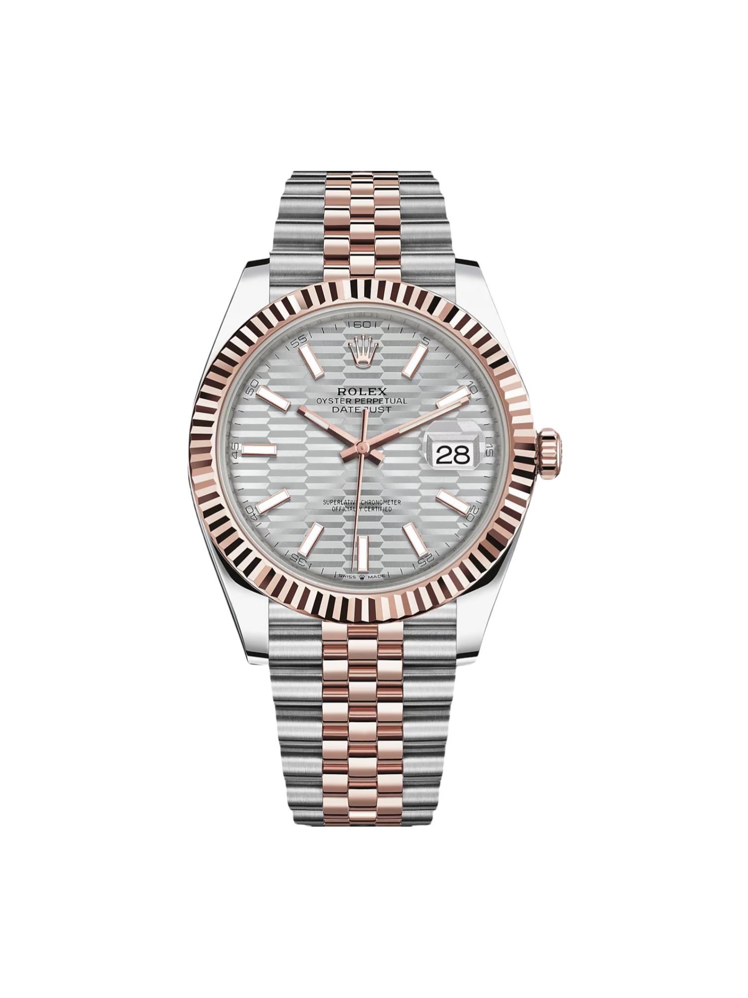 【Super Clone】RLX Datejust 41mm 126331 Silver Fluted Motif Dial Two Tone Stainless Steel & 18K Rose Gold Jubilee Bracelet Men's Watch