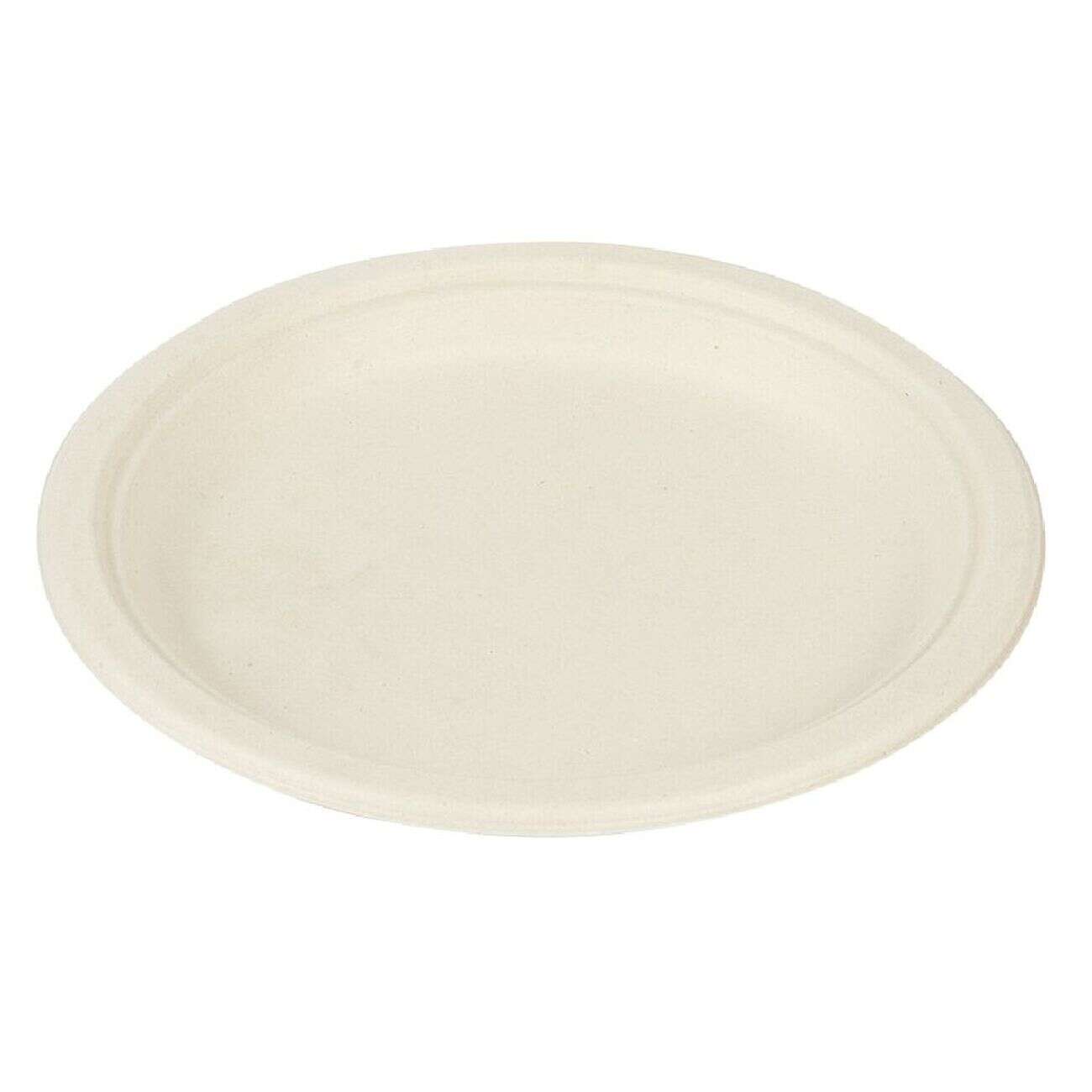 Lot de 50 assiettes plates rondes jetables en canne à sucre