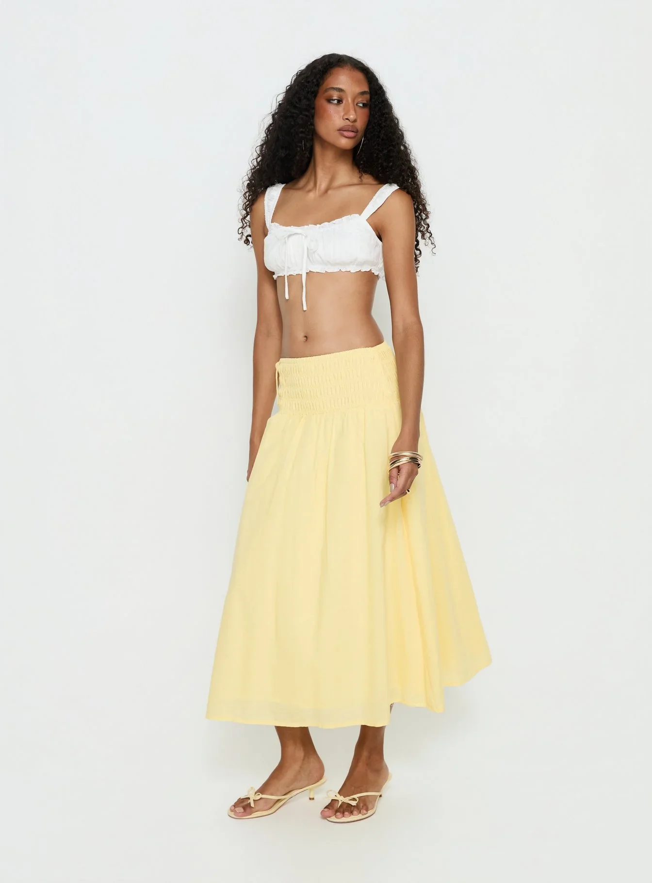 Vence Ruched Maxi Skirt Lemon Yellow