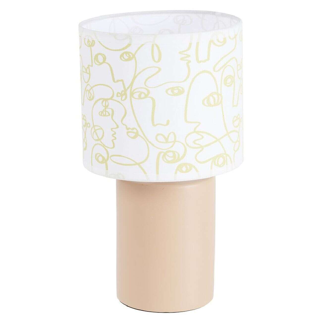 Lampe à poser faïence abat jour motif line art visage