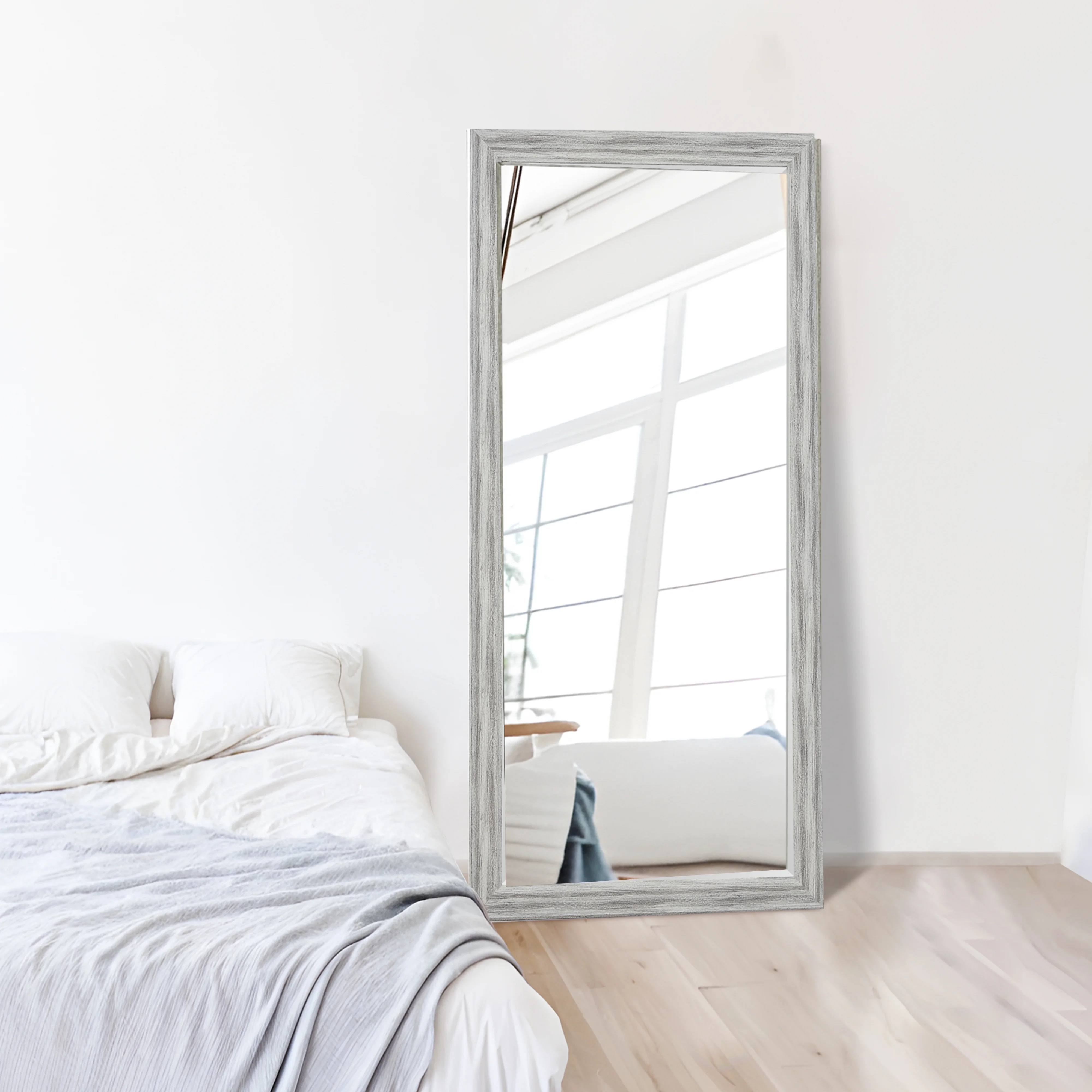 Large Farmhouse Mirror Farmhouse Bathroom Mirror Farmhouse Mirrors for Wall Decor Living Room Rustic Mirrors for Wall Decor Living Room Dressing Room Floor/Wall Mounted Rustic, Distressed White(White/Rustic/Rustic) - Image 9