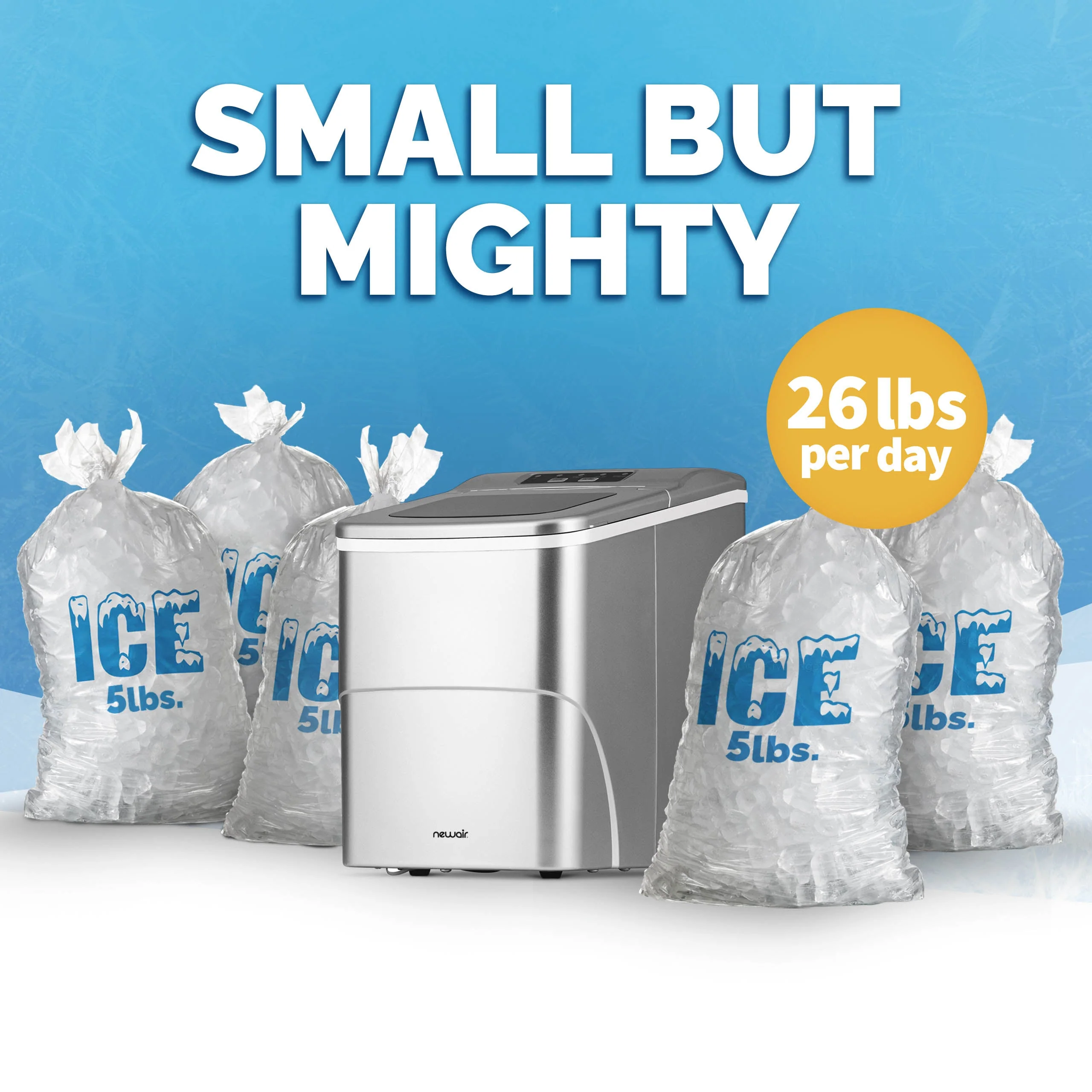 Newair Countertop Bullet Ice Maker in Matte Black or Metallic Silver, 26 lbs/Day