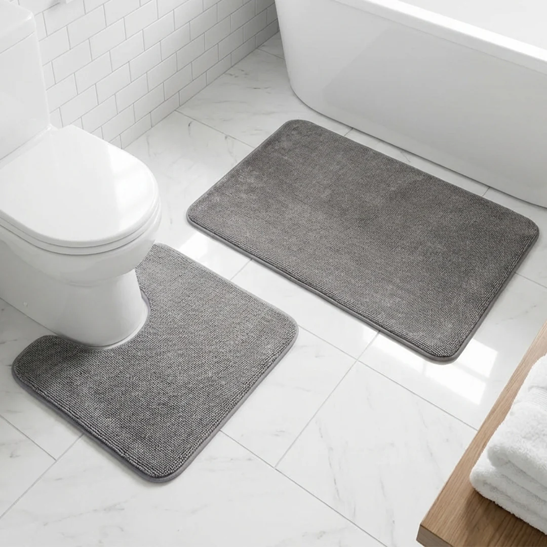 Muddy Mat® CloudStep Bathroom Rugs 2 Piece Set, Non Slip Bath Mats for Bathroom, Absorbent Memory Foam Chenille, Machine Washable Quick Dry Toilet Rug Set, 20