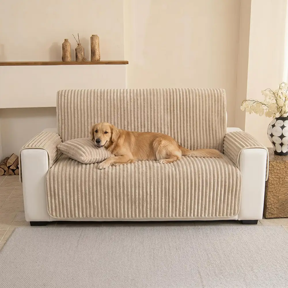 Plush Pet-Friendly Non-Slip One-Piece Couch Cover Recliner Couch Cover - Strips