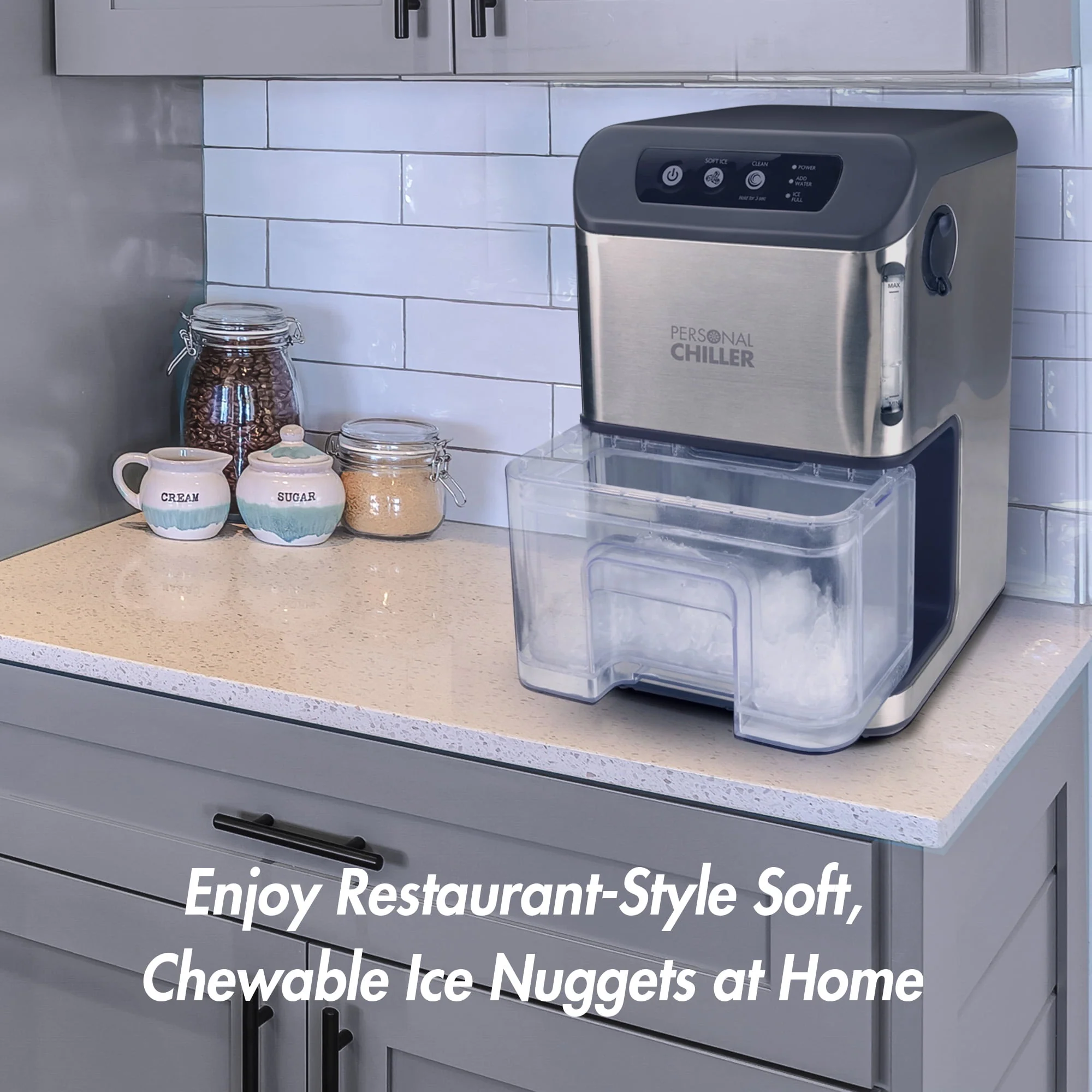 Personal Chiller Portable Countertop Ice Maker, Ice Nuggets, Stainless Steel Image 3