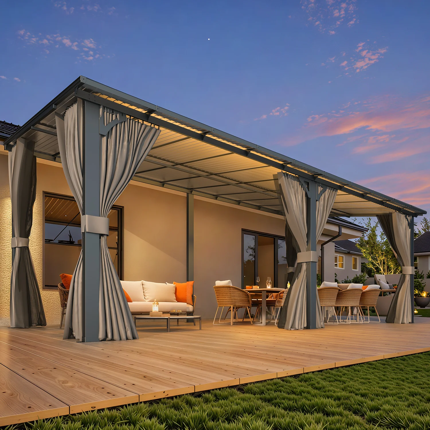 AECOJOY 20'x10' Wall Gazebo with Curtains and Mosquito Netting, Gray
