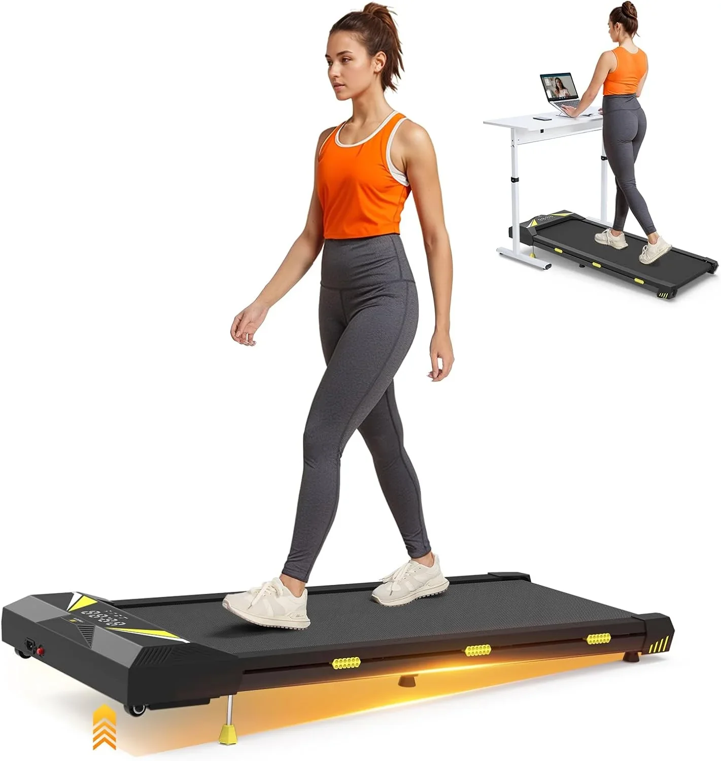 Tapis de marche vibrant avec application, tapis roulant 3 en 1 à utiliser sous un bureau, tapis roulant silencieux de 2,5 CV avec télécommande, tapis roulant portable pour la maison ou le bureau