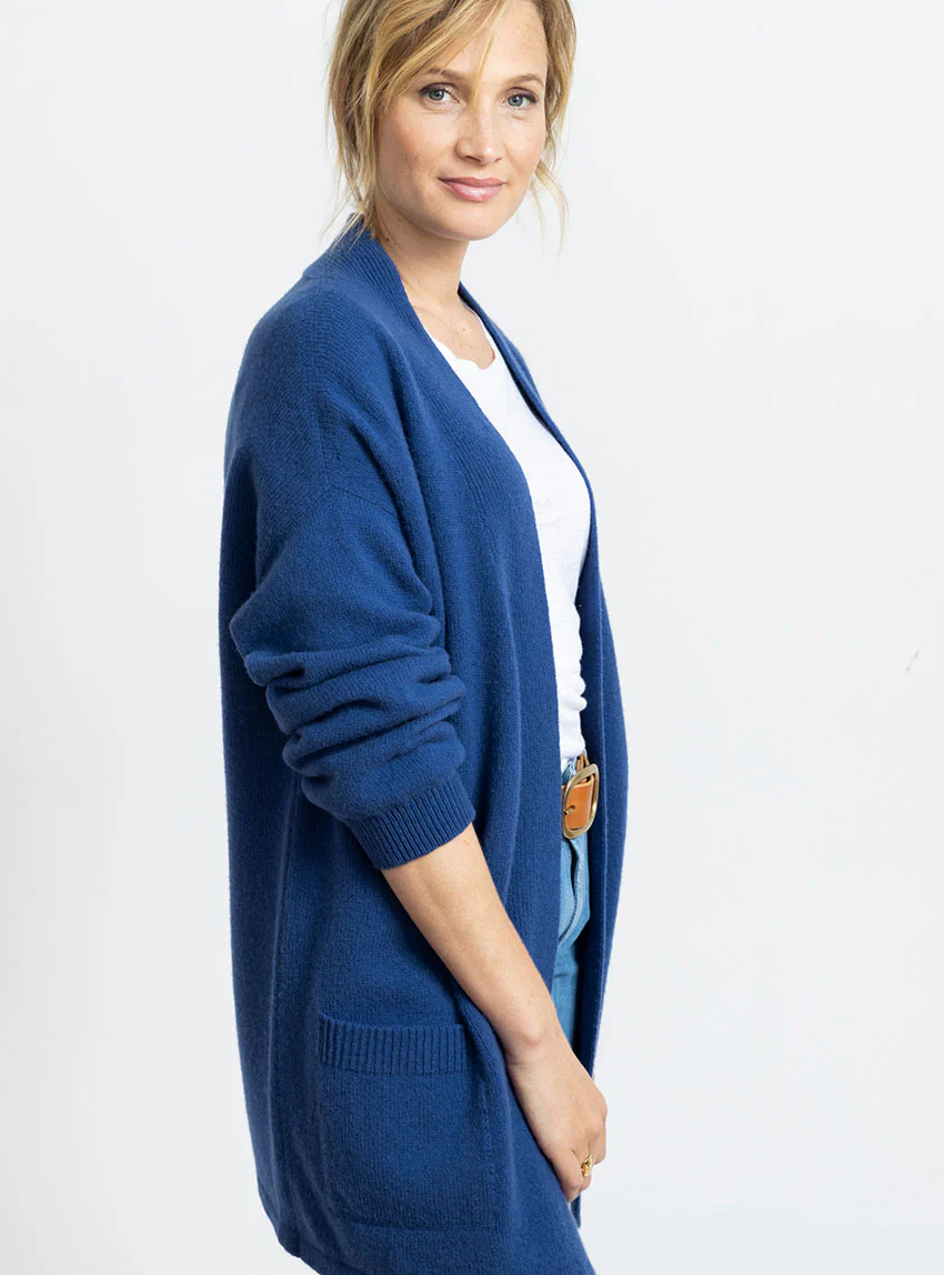 Veste femme en laine mérinos bleu