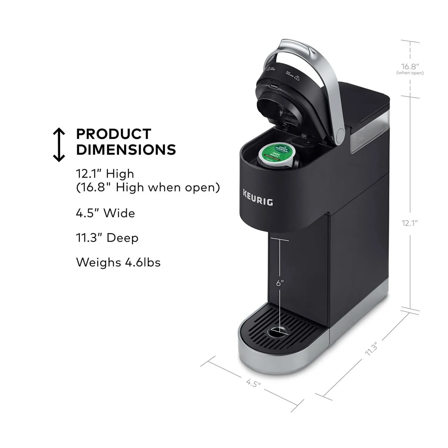 K-Mini Plus Single Serve Coffee Maker with K-Cup Pod (Black)(13.52" x 5.79" x 14.76") - Image 6