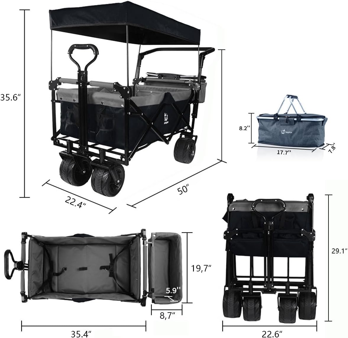 Collapsible Folding Wagon Cart with Removable Canopy, Heavy Duty 250lbs Utility Cart, 4