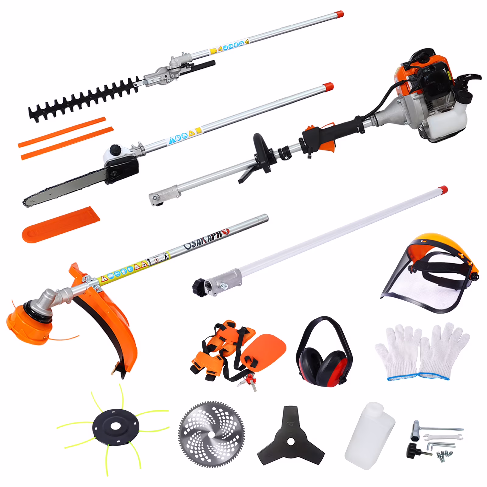 SYNGAR 10 - in - 1 Grass Trimmer Weed Eater Combos, 52CC 2 - Cycle Full Crank Shaft Gas Powered Weed Eater with Gas Pole Saw, Hedge Trimmer and Brush Cutter, Grass Trimming Tool for Garden, Lawn Care