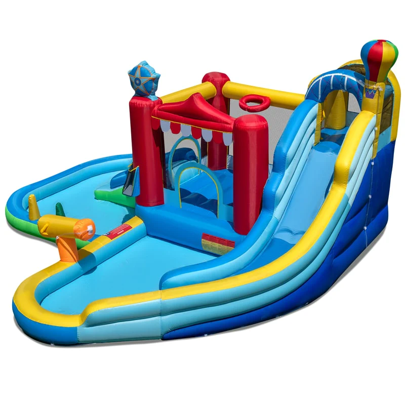8-in-1 Inflatable Water Slide Park with Splash Pool, Water Cannon & Ball Pit, Wet Dry Combo Bounce House for Kids Backyard Party