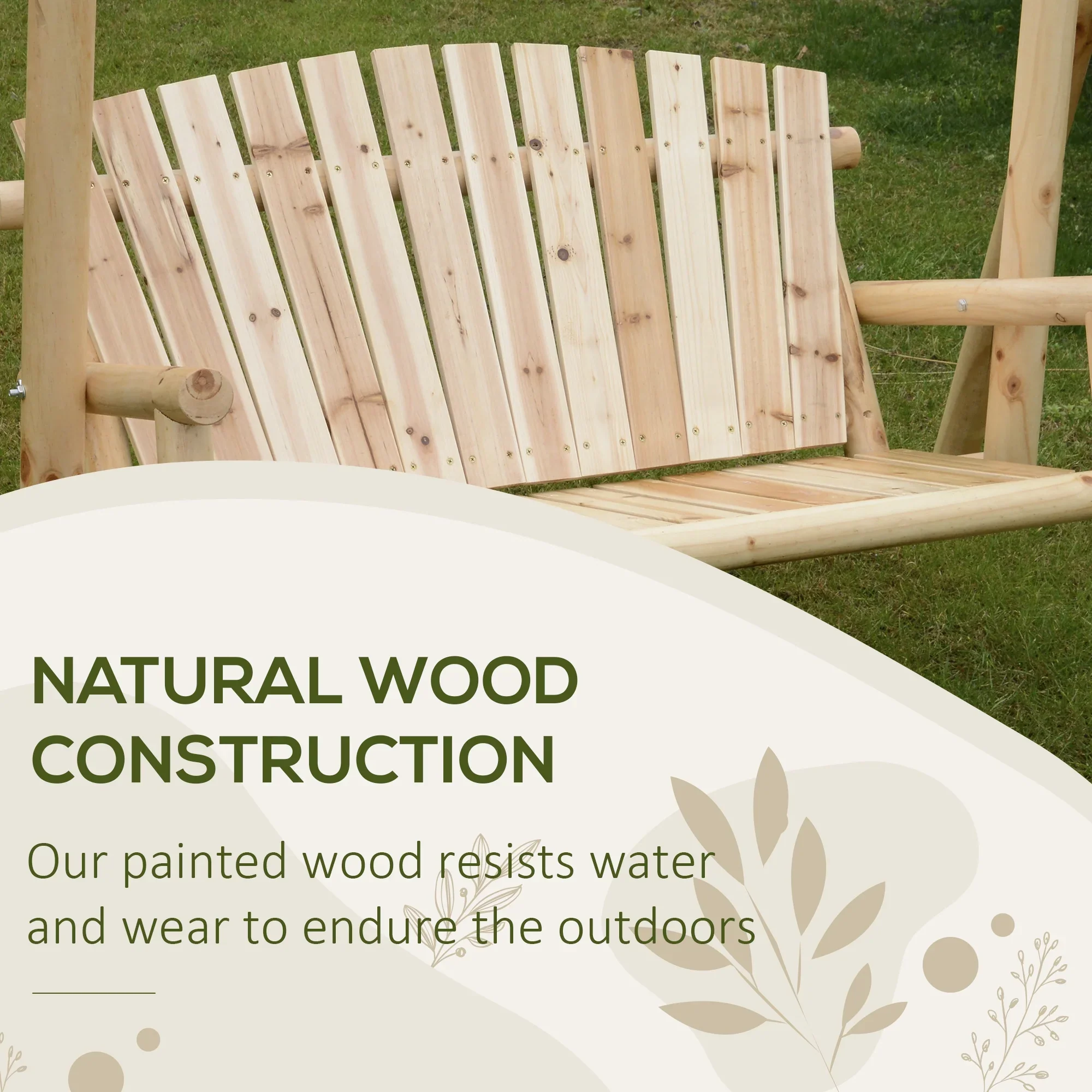 Outsunny Wooden Swing Bench, Garden Swing Chair, Brown