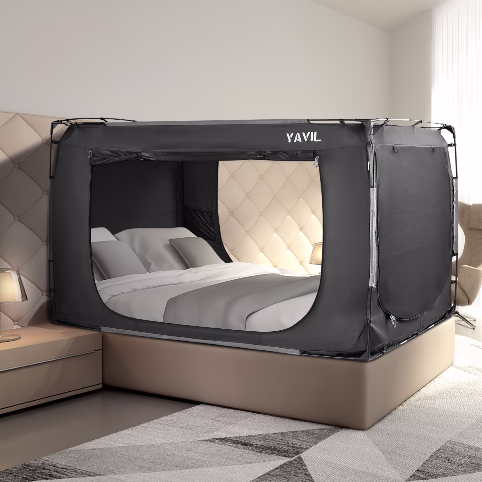 Bed Tent Full Size Portable Pop up Privacy Sleeping 3 Doors Bed Tent Net 75 x 54 x 47in 10lb(Full) Image 3