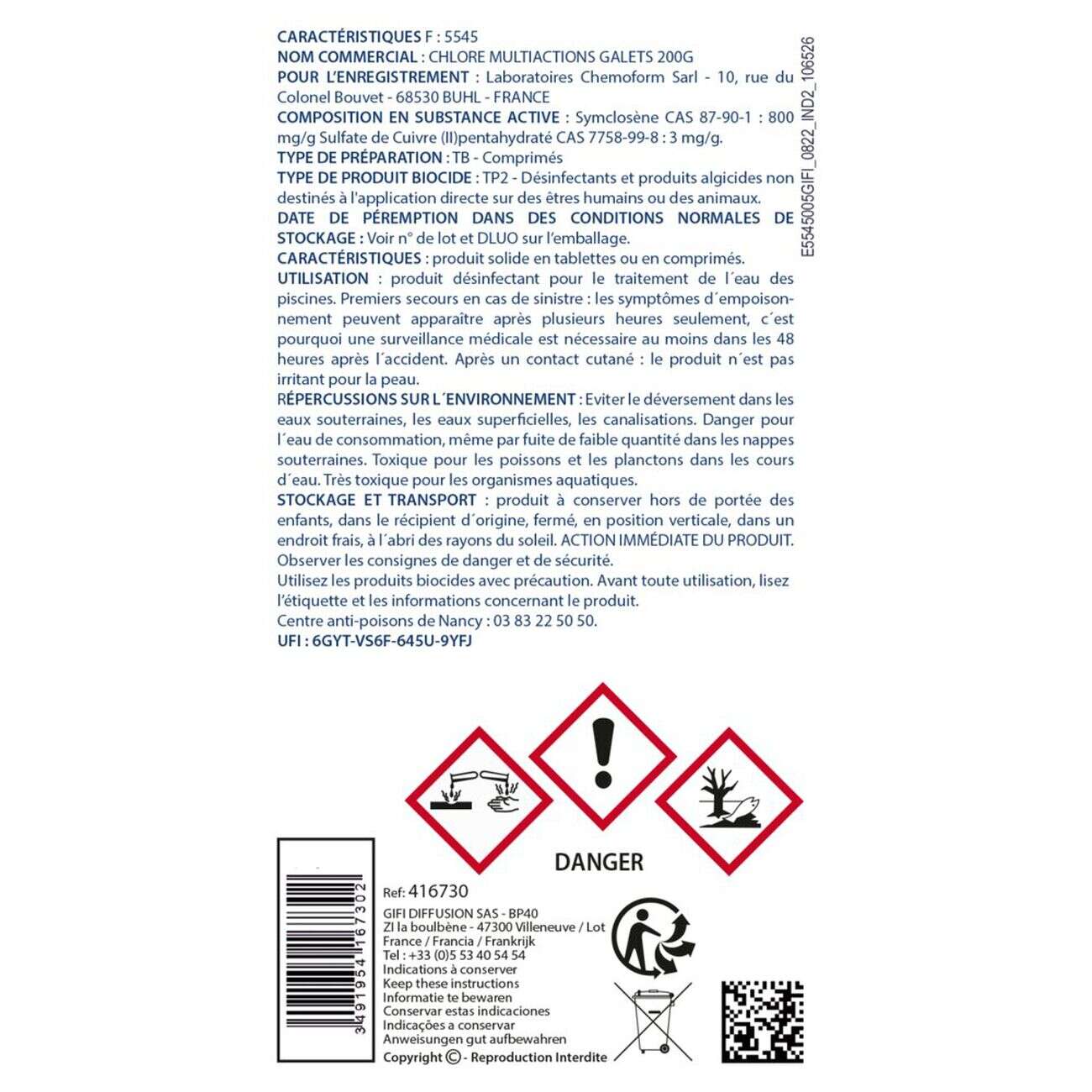 Chlore multifonction piscine galets 200g Aquaway 5kg