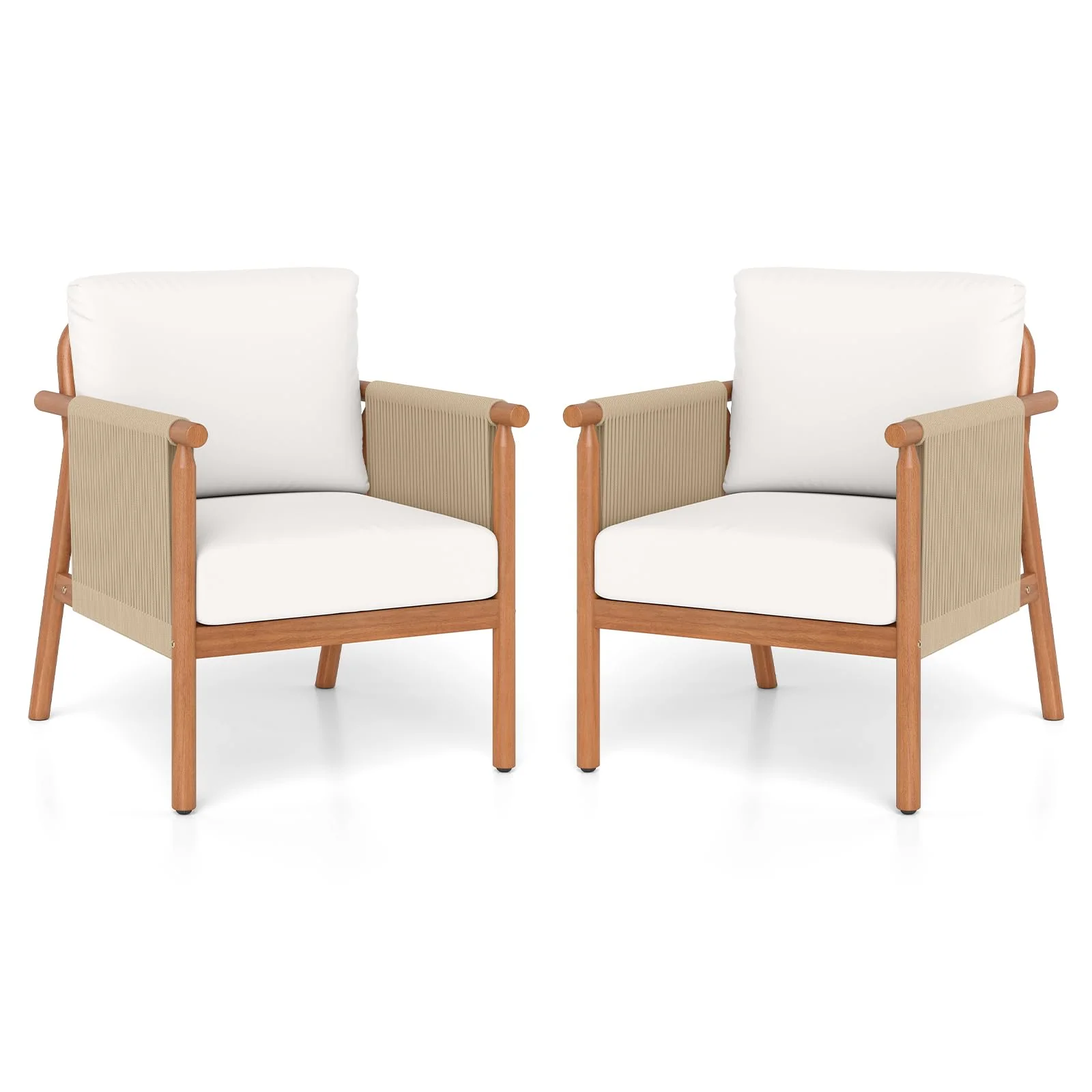 Tangkula Acacia Wood Patio Club Chair Boho Accent Chair（1/2/4）