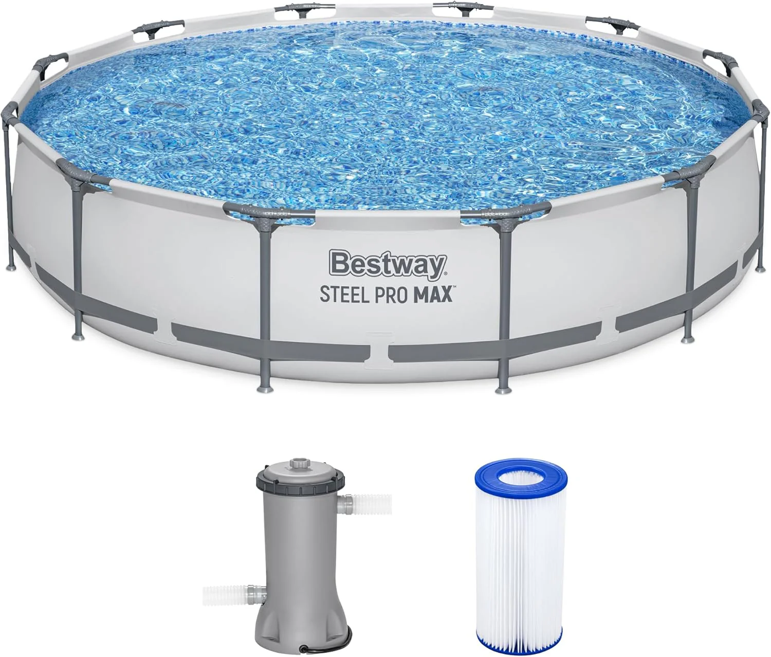 Piscine hors sol ronde Steel Pro MAX de 3 m x 76 cm avec structure métallique et pompe de filtration de 1250 l/h