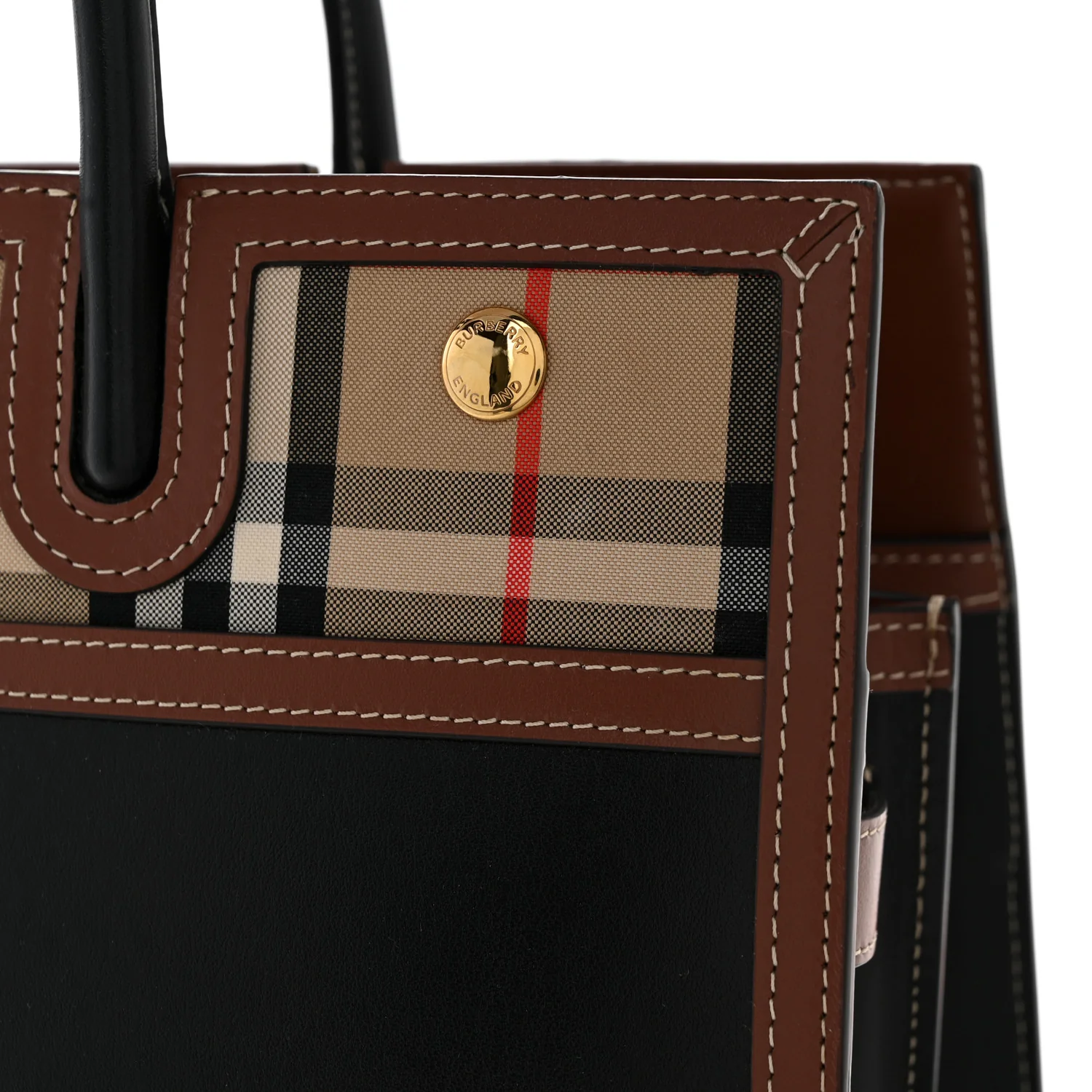 Calfskin Vintage Check Medium Two Handle Title Bag Black
