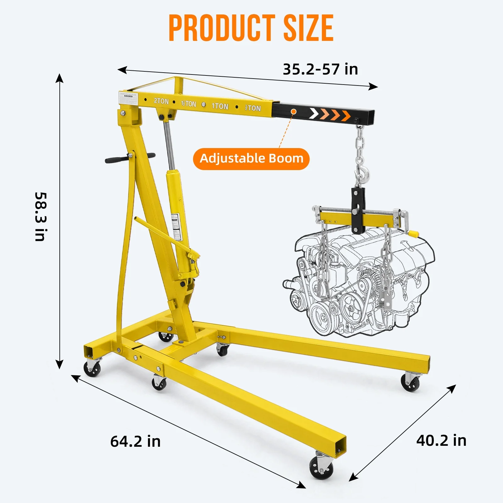 Hydraulic Engine Hoist,4400lbs Max Weight,Folding Engine Lift Shop Crane with Lever and 6 Steel Caster Wheels,Yellow(yellow) - Image 6