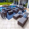 21 Piece Resin Wicker Outdoor Patio Furniture Combination Set with Sectional Set, Eight seat Dining Set, and Chaise Lounge Set (Half Round Brown Wicker, Polyester Light Gray)(Polyester Light Gray) Image 6
