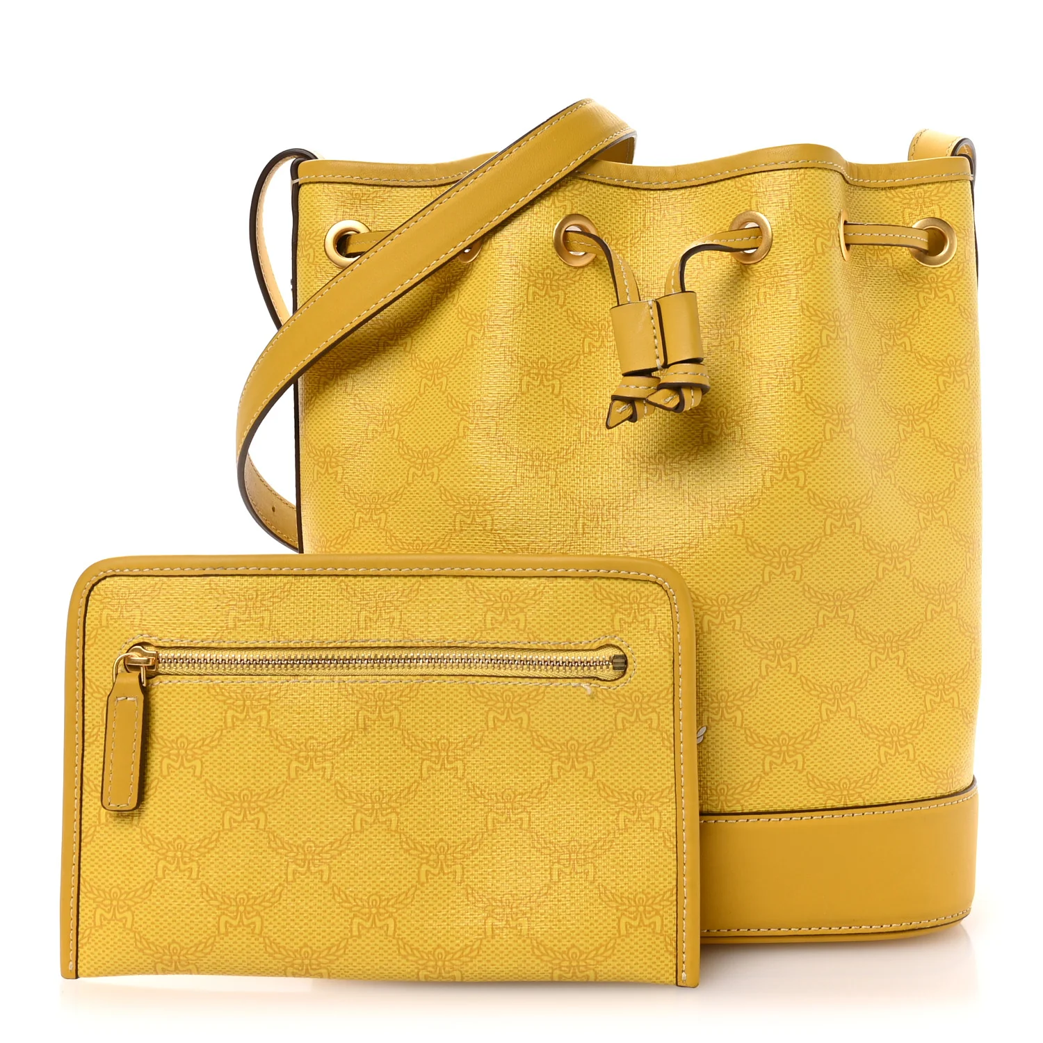 Lauretos Spanish Calfskin Medium Himmel Drawstring Bucket Bag Lemon Gold